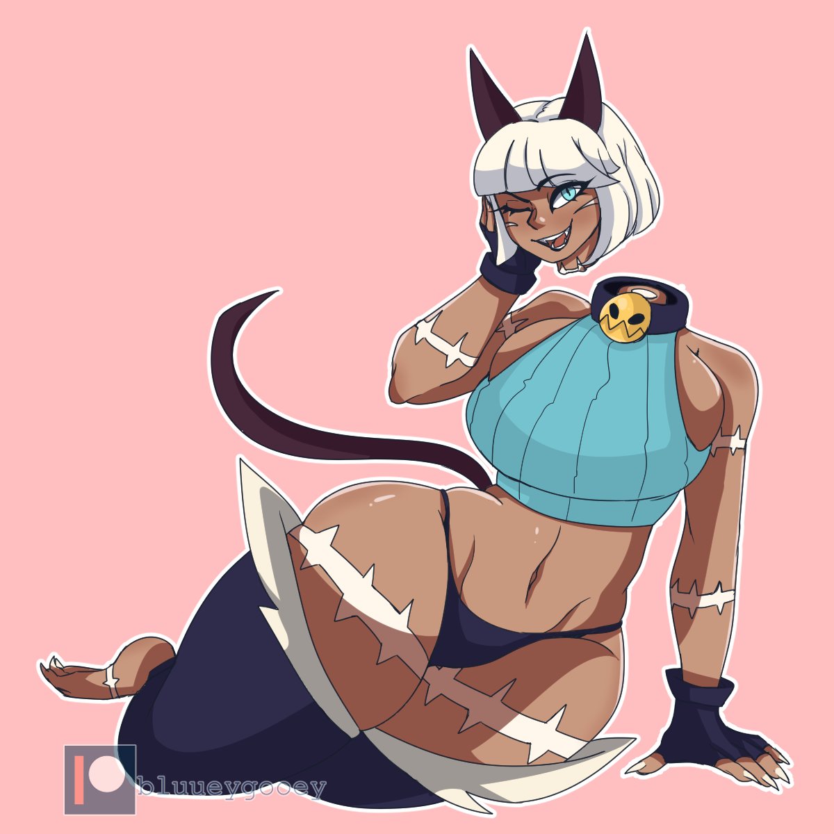 big breasts, bluueygooey, breasts, cat girl, dark skin, dark-skinned female, feline, female, nadia fortune, skullgirls, tan, tan skin, tanned, tanned skin, thick thighs