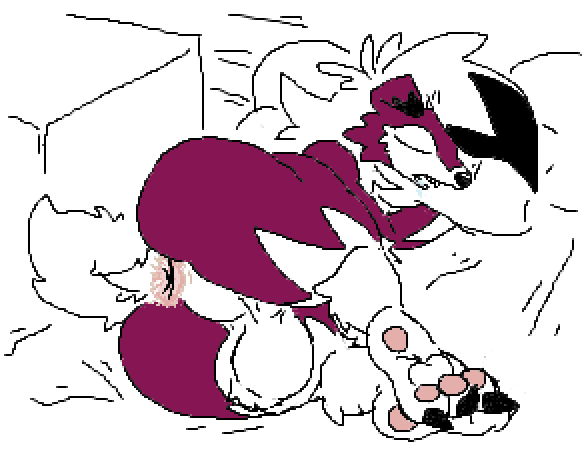 anthro anus ass balls big_balls big_butt canid canine claws fur genitals lycanroc male mammal midnight_lycanroc nintendo nude pawpads paws peachymewtwo pokémon_(species) pokemon presenting red_body simple_background sleeping solo thick_thighs video_games white_body white_fur