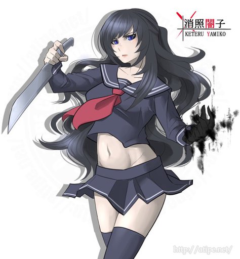 1girls 2017 a_typecorp anime_style black_hair black_legwear blue_eyes character_name dark_hand female fully_clothed holding_element keteru_yamiko_(scp-835-jp) knife magic midriff oversimplified_scp school_uniform scp-835-jp scp_foundation short_skirt solo solo_female solo_focus text white_background