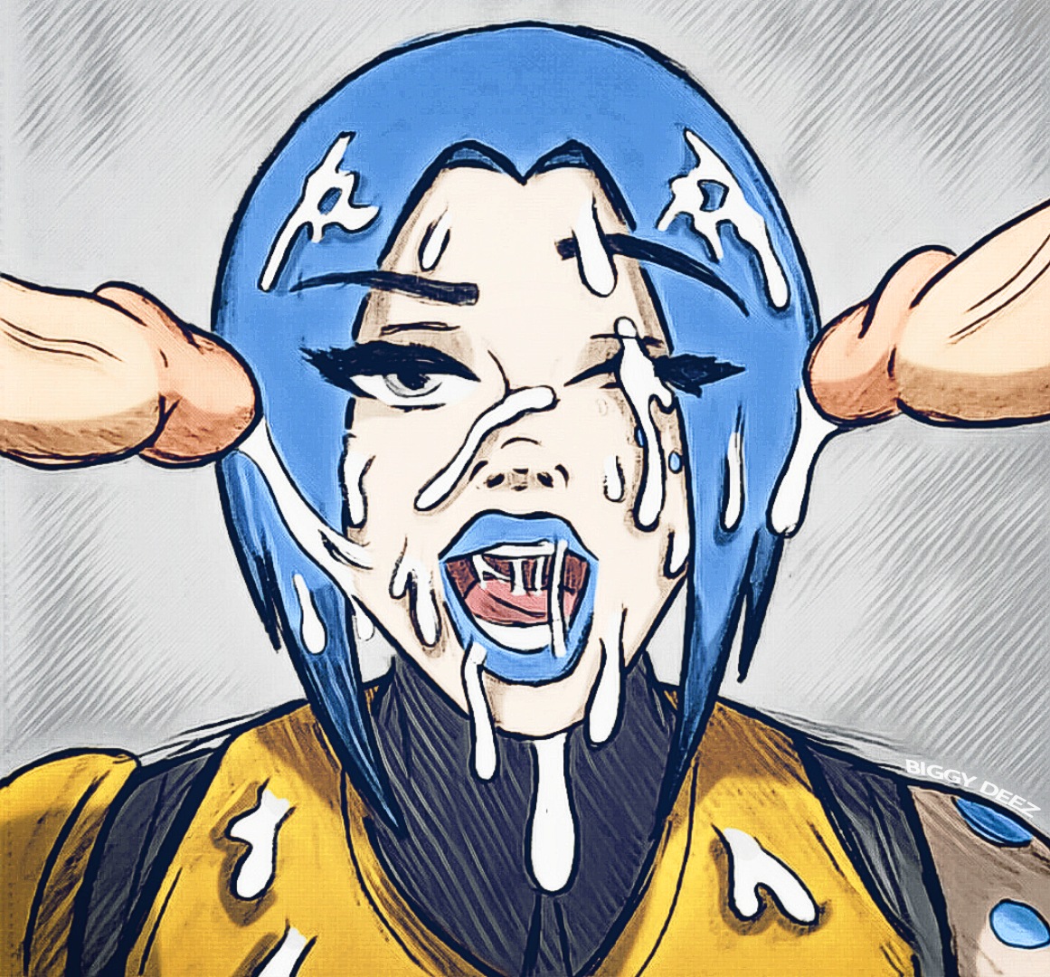 1girls, 2boys, 2d, after oral, biggy deez, blue eyes, blue hair, blue lipstick, bob cut, body markings, borderlands, borderlands 2, cum, cum in mouth, cum on eye, cum on face, cumshot, ejaculation, eyeshadow, facial, female, gearbox software, light skin, light-skinned female, male, maya (borderlands), medium hair, one eye closed, open mouth, oral, pale skin, pale-skinned female, penis, petite, pleasure face, silver eyes, siren (borderlands), siren markings, skinny, tattoo, tattoos, throat, tongue, tongue out, traditional media (artwork), unseen male face