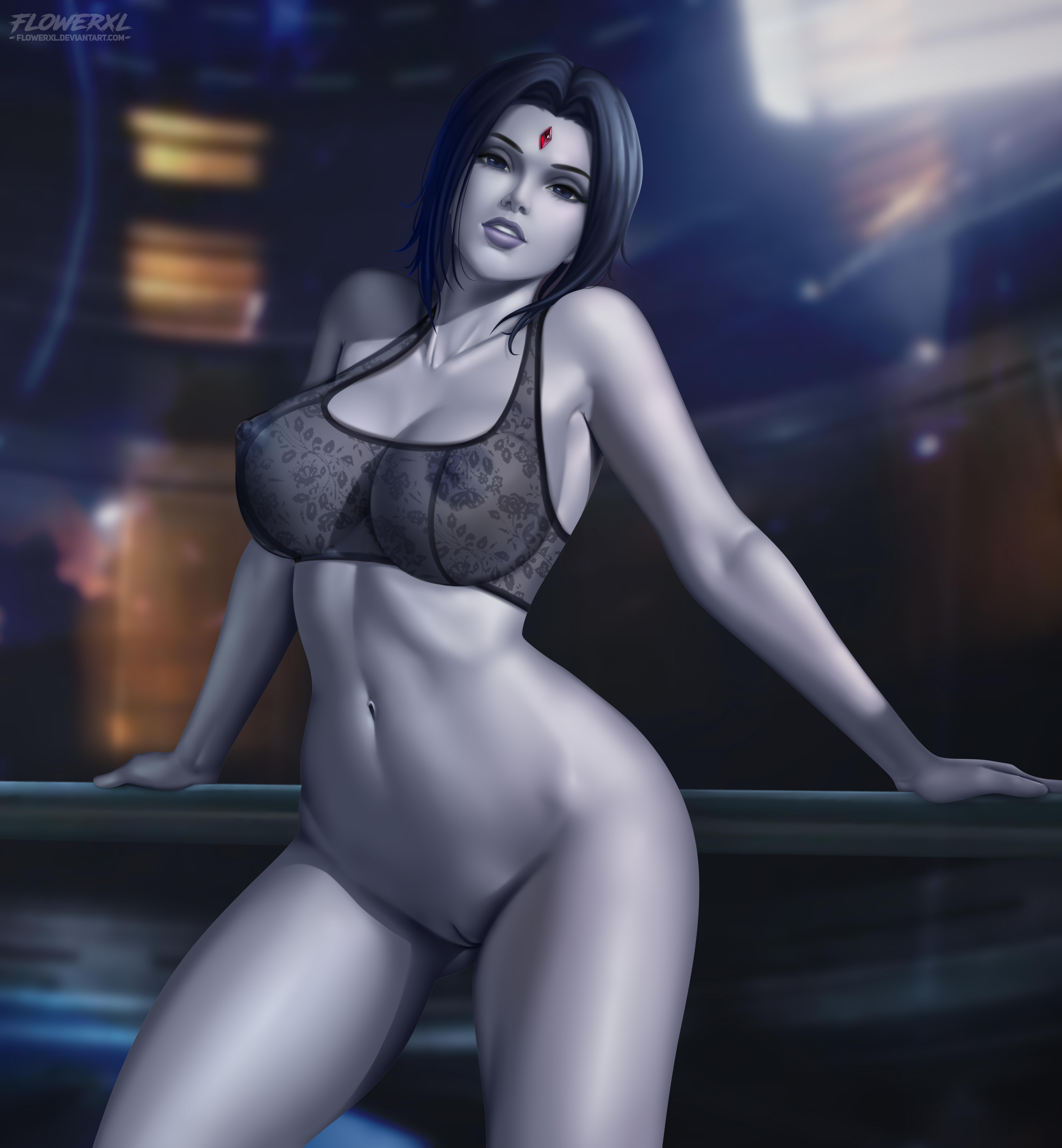 1girls, big breasts, breasts, comic book character, dc, dc comics, female, female focus, female only, flowerxl, half demon, high resolution, highres, light skin, light-skinned female, nipples, pale skin, pale-skinned female, patreon, patreon reward, rachel roth, raven (dc), short hair, smooth skin, superhero, tagme, teen titans