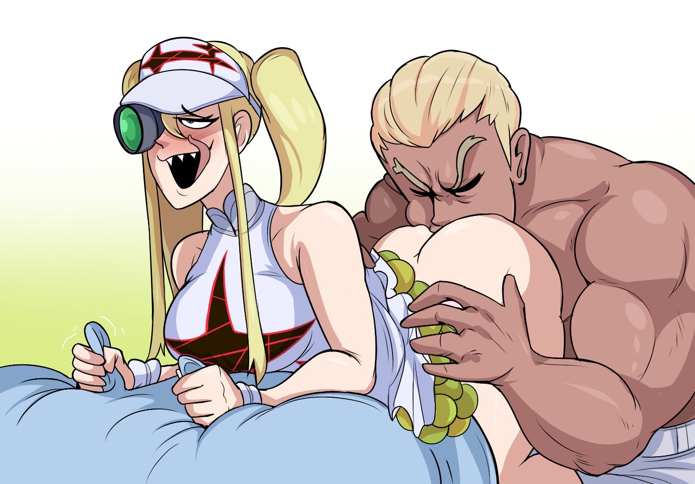 1boy, 1girls, about to pound the fuck outta em, ass, ass eating, blonde hair, blush, female, gamagoori ira, hakodate omiko, hellonearthiii, kill la kill, male, rimming, sharp teeth