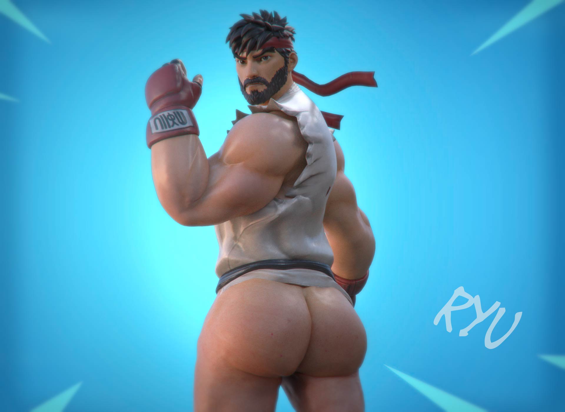 1boy, 3d, ass, bara, big ass, big butt, fortnite, gay, gaymer93, male, male focus, male only, ryu (street fighter), street fighter, street fighter v, tagme, yaoi