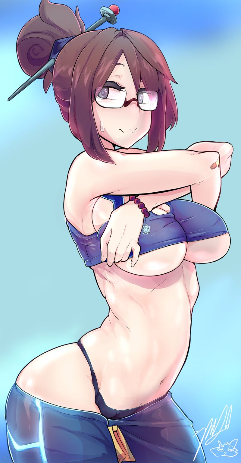 1girls, asian, ass, big ass, big breasts, blue panties, blue pants, blue shirt, bracelet, breasts, brown hair, female, glasses, hair bun, hair ornament, kakedashi3000, mei (overwatch), overwatch, solo, stripping, sweatdrop, tagme, taking clothes off