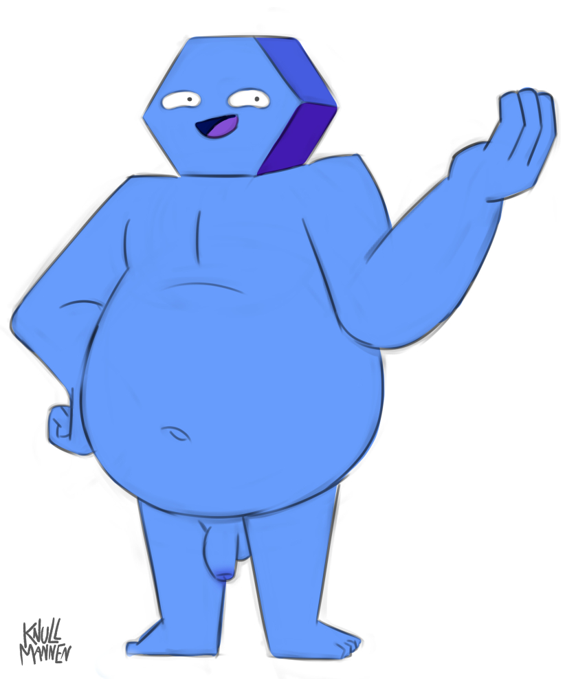 balls belly blue_(the_heist) blue_body blue_penis blue_skin genitals hexagon humanoid humanoid_genitalia humanoid_penis knullmannen_(artist) male not_furry nude overweight overweight_humanoid overweight_male penis simple_background solo the_heist white_background