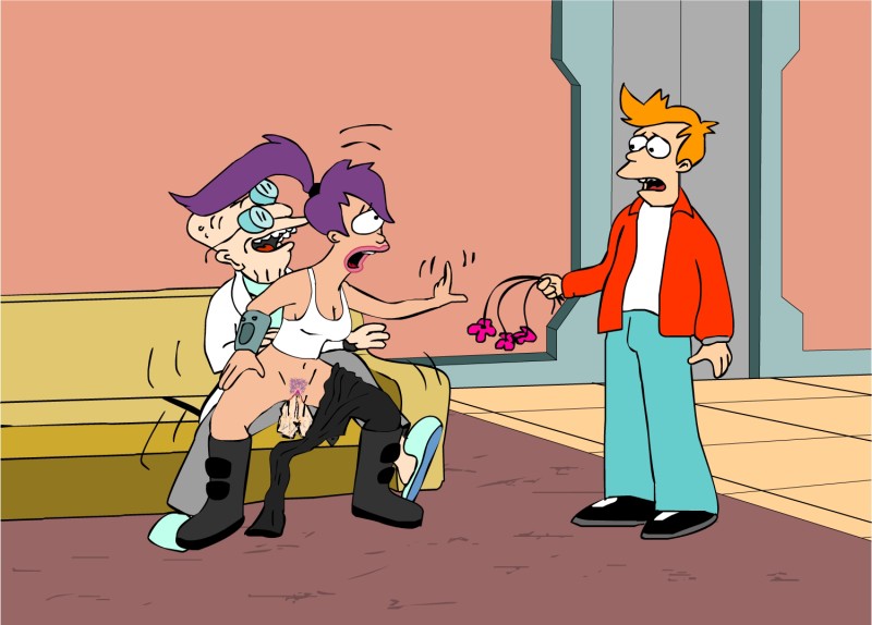 2boys age_difference female futurama hubert_j_farnsworth human male old_man philip_j_fry sex straight turanga_leela