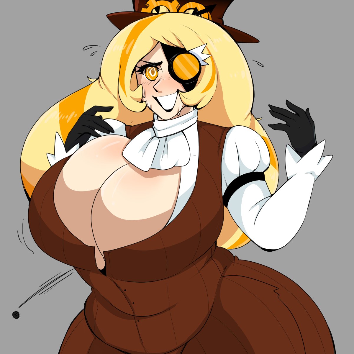 big breasts, blush, bluueygooey, breasts, button pop, cleavage, cookie run, curvy, curvy female, curvy figure, female, flustered, gijinka, huge breasts, human, humanized, humanoid, hyper, hyper breasts, thick thighs, timekeeper cookie, voluptuous