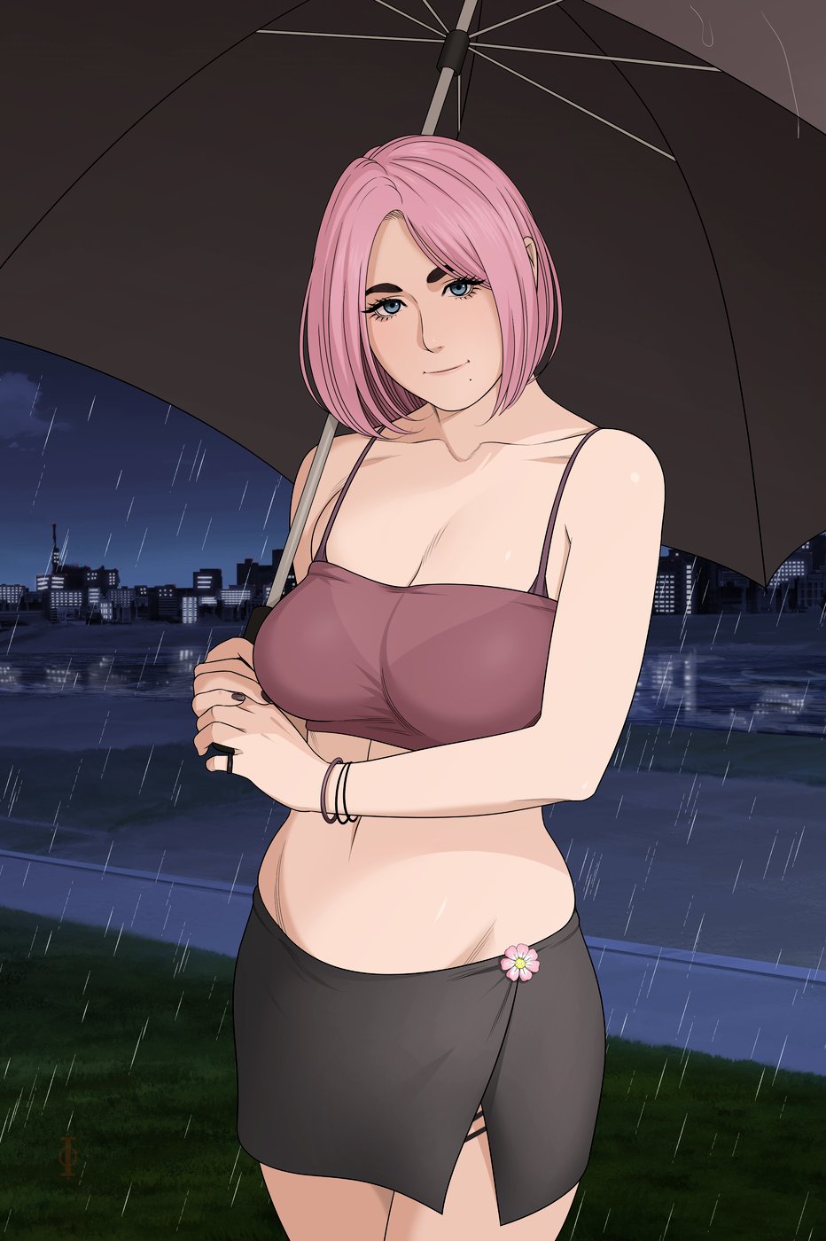 1girls, beauty mark, breasts, cleavage, female, female only, fully clothed, looking at viewer, lunasanguinis, mole, mole under mouth, naruto, naruto (series), sakura haruno, solo