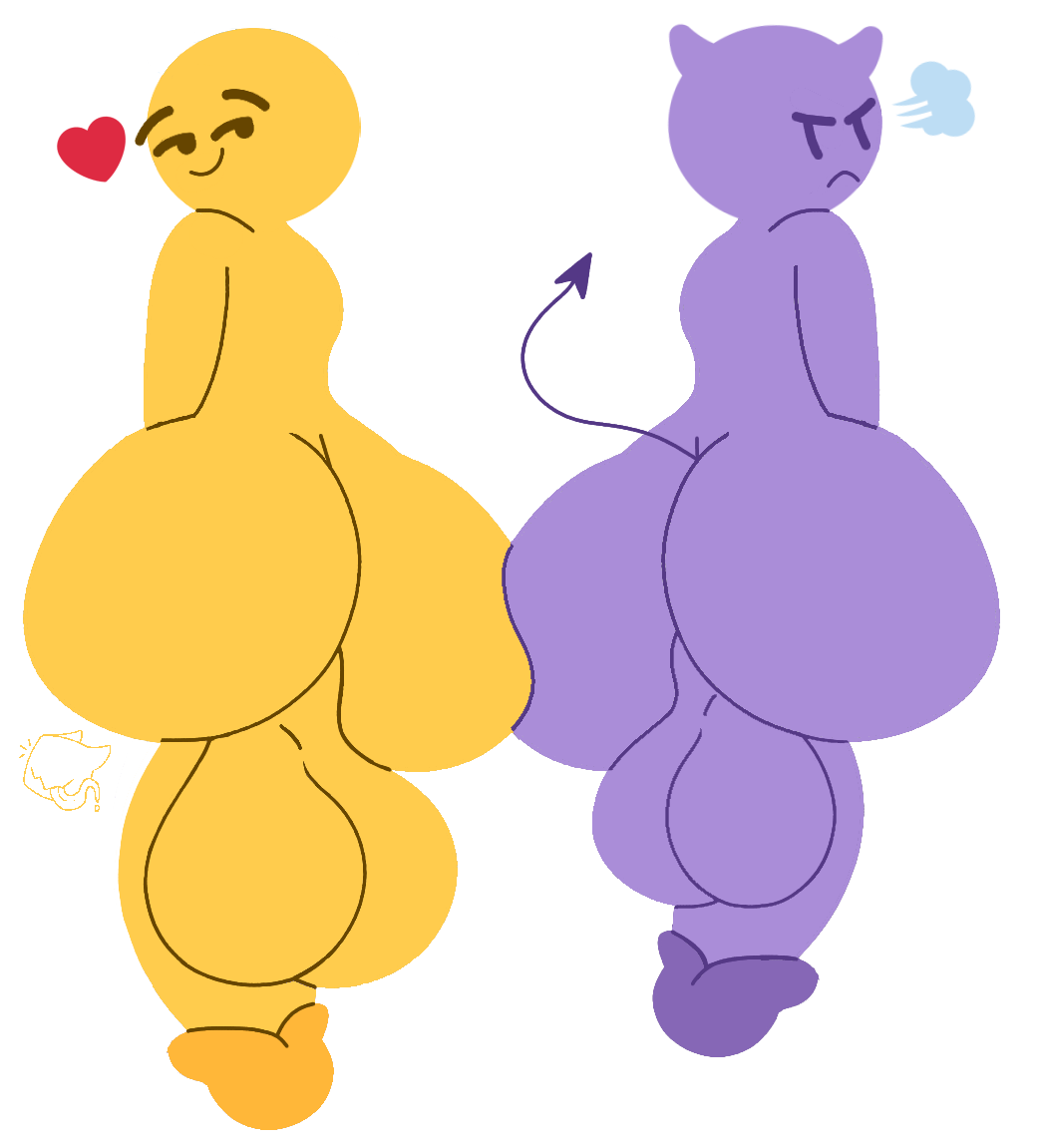 2boys 2d 2d_(artwork) 2d_artwork angry anthro anthrofied ass ass_to_ass background ball_size_difference balls cute cyanu demon devil devil_emoji digital_media_(artwork) emoji emoji_(race) genitals heart imp large_ass looking_back male male_focus male_only no_outlines nude nude_male penis penis_size_difference purple_skin simple_background size_difference smug stickman tail take_your_pick testicles white_background yaoi yellow_skin