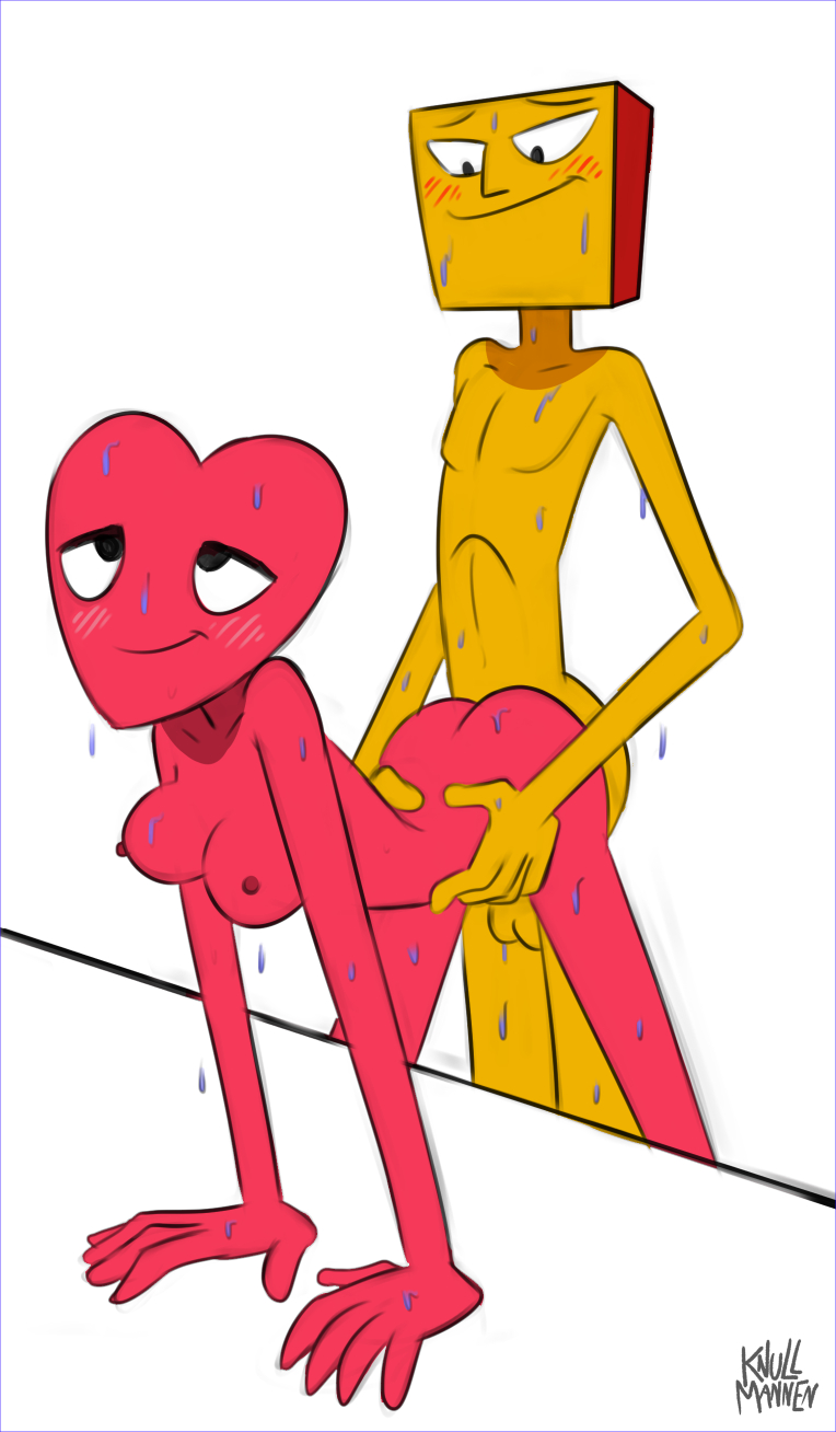 5_fingers anthro ass balls breasts duo female fingers genitals heart heart_(the_heist) hi_res humanoid knullmannen_(artist) male male/female not_furry nude sex simple_background the_heist white_background yellow_(the_heist)