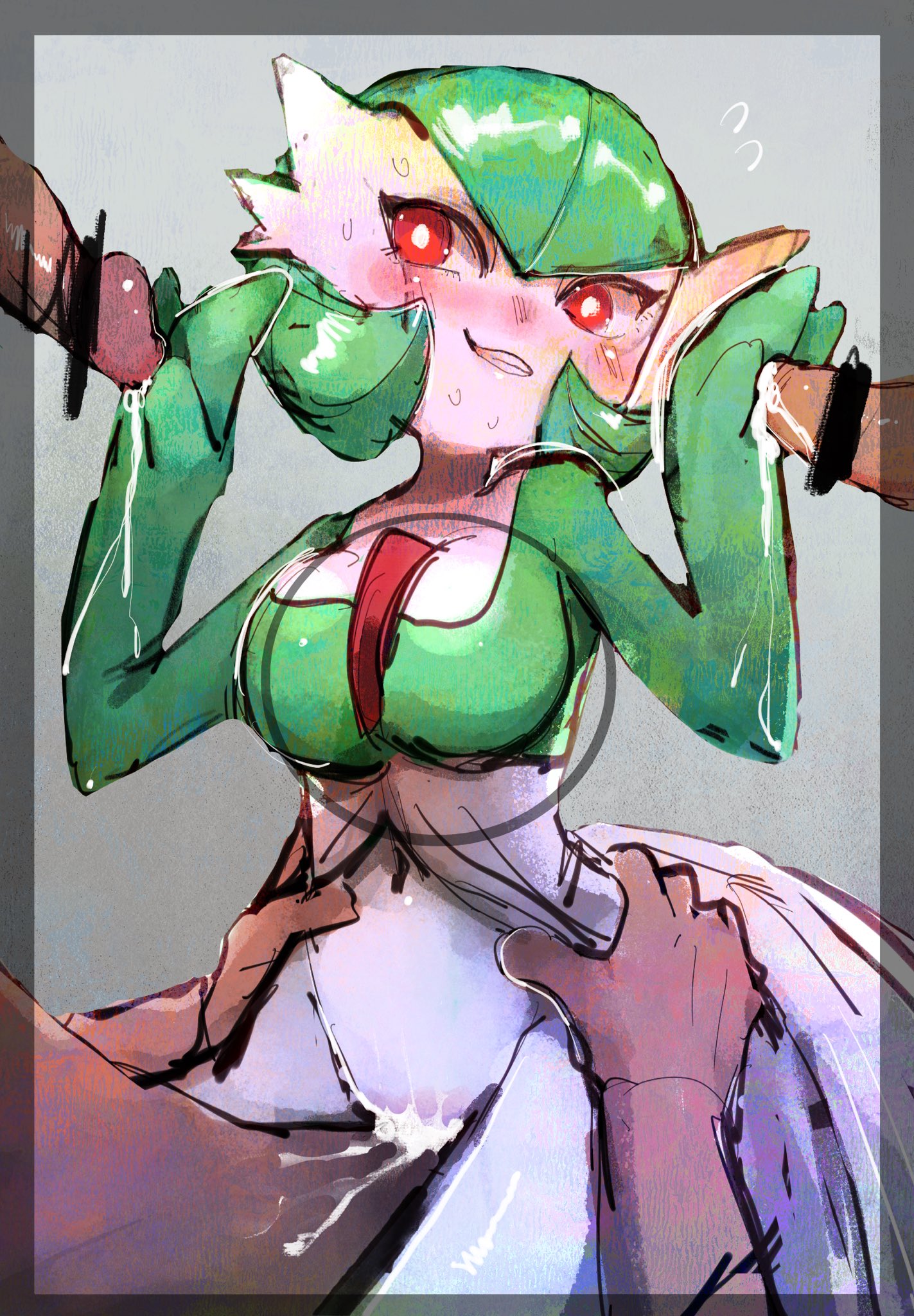 anthro, cowgirl position, cum, cum in pussy, cum inside, female, female on top, foursome, gardevoir, green hair, handjob, on top, onikuman, pokémon (species), pokemon, pokemon (species), pussy, red eyes, ride, riding, tease, teasing