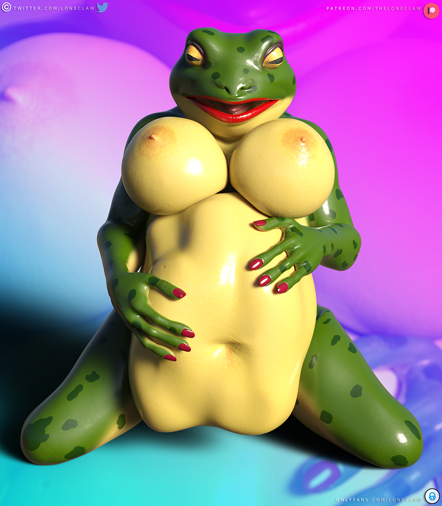 amphibian anthro beatrice_(loneclaw) belly big_belly big_breasts breasts daz3d daz_3d daz_studio digestion duo female frog hands_on_belly hyper hyper_belly kneeling loneclaw oral_vore same_size_vore sitting smile unwilling_vore vore weight_gain yuri