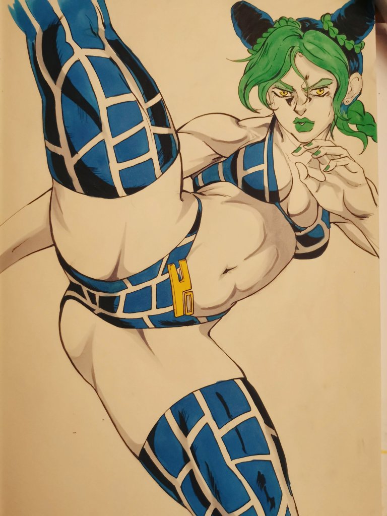 1girls, ass, breasts, female, green hair, green lipstick, human, jojo's bizarre adventure, jolyne kujo, kicking, light skin, light-skinned female, lipstick, long hair, octavius dp, sexy armpits, shounen jump, stone ocean, toned, toned female, toned thighs
