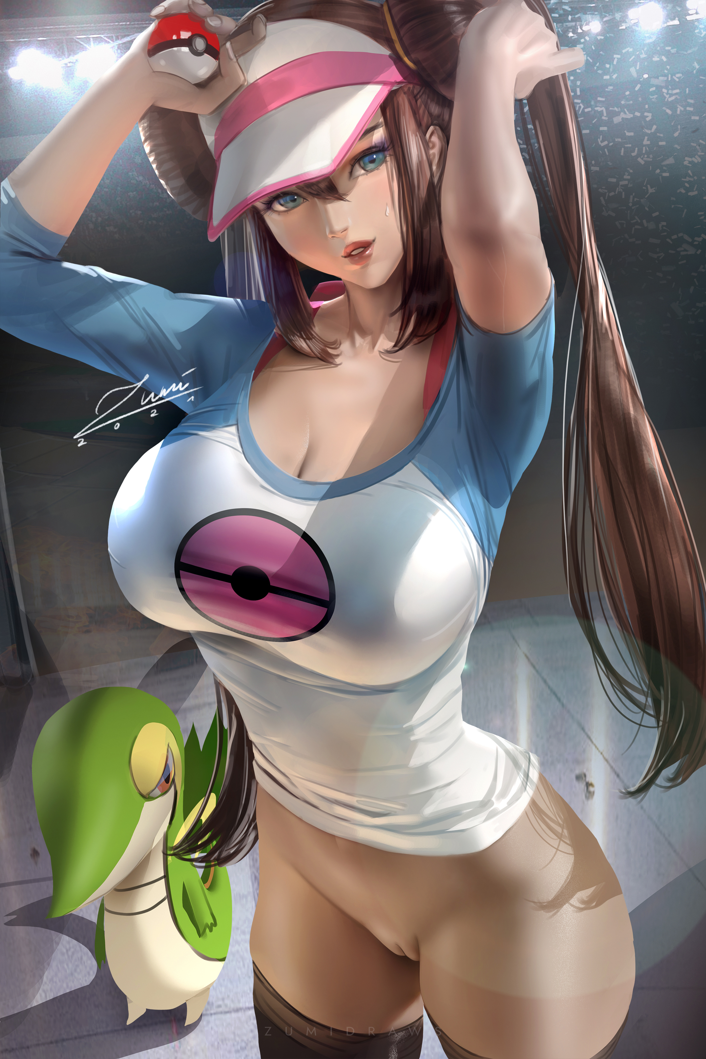 blue eyes, bottomless, brown hair, cleft of venus, female, innie pussy, nintendo, pokemon, pussy, rosa (pokemon), shaved pussy, vagina, zumi