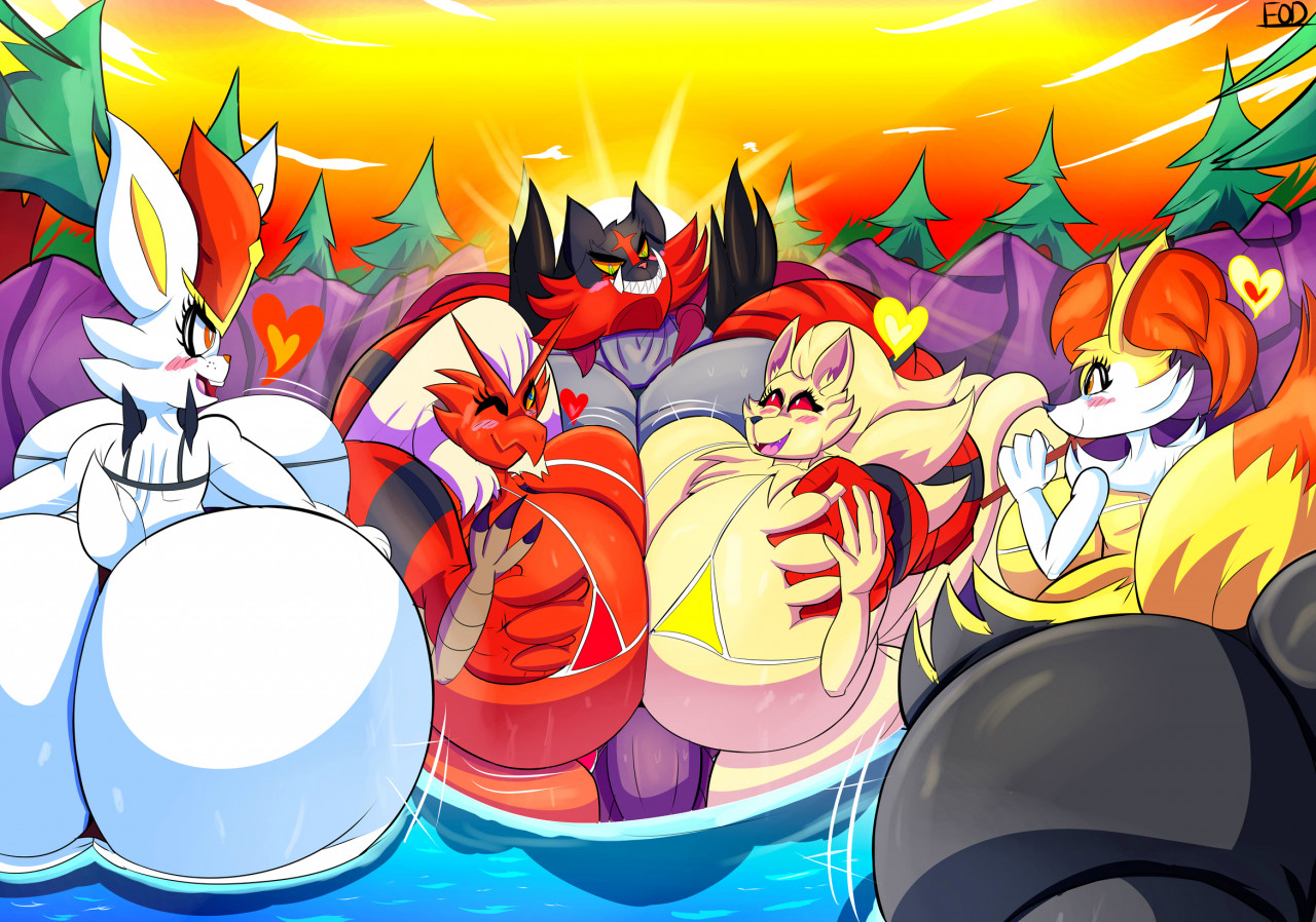 1boy, 4girls, anthro, anthro only, ass, bbw, big ass, big breasts, big butt, bikini, bird, blaziken, blush, braixen, breast grab, breast squish, breasts, breasts frottage, bunny, canid, canine, cinderace, cleavage, deep skin, digital media (artwork), erection, fanart, fat ass, fat butt, felid, female, female cinderace, female pokemon, finalofdestinations, fox, fur, gigantic ass, gigantic butt, group, hand on breast, heart, hi res, hot spring, huge ass, huge breasts, huge butt, hyper, hyper ass, hyper butt, incineroar, inner ear fluff, lagomorph, large ass, large breasts, large butt, male, male/female, mammal, massive ass, massive breasts, massive butt, multi tail, multiple females, multiple girls, muscular, muscular anthro, muscular male, ninetales, nintendo, open mouth, pokemon, pokemon (species), pokemon ss, red body, red fur, smile, squish, sun, teeth, thick thighs, tuft, video games, water, white body, white fur, wide hips, yellow body