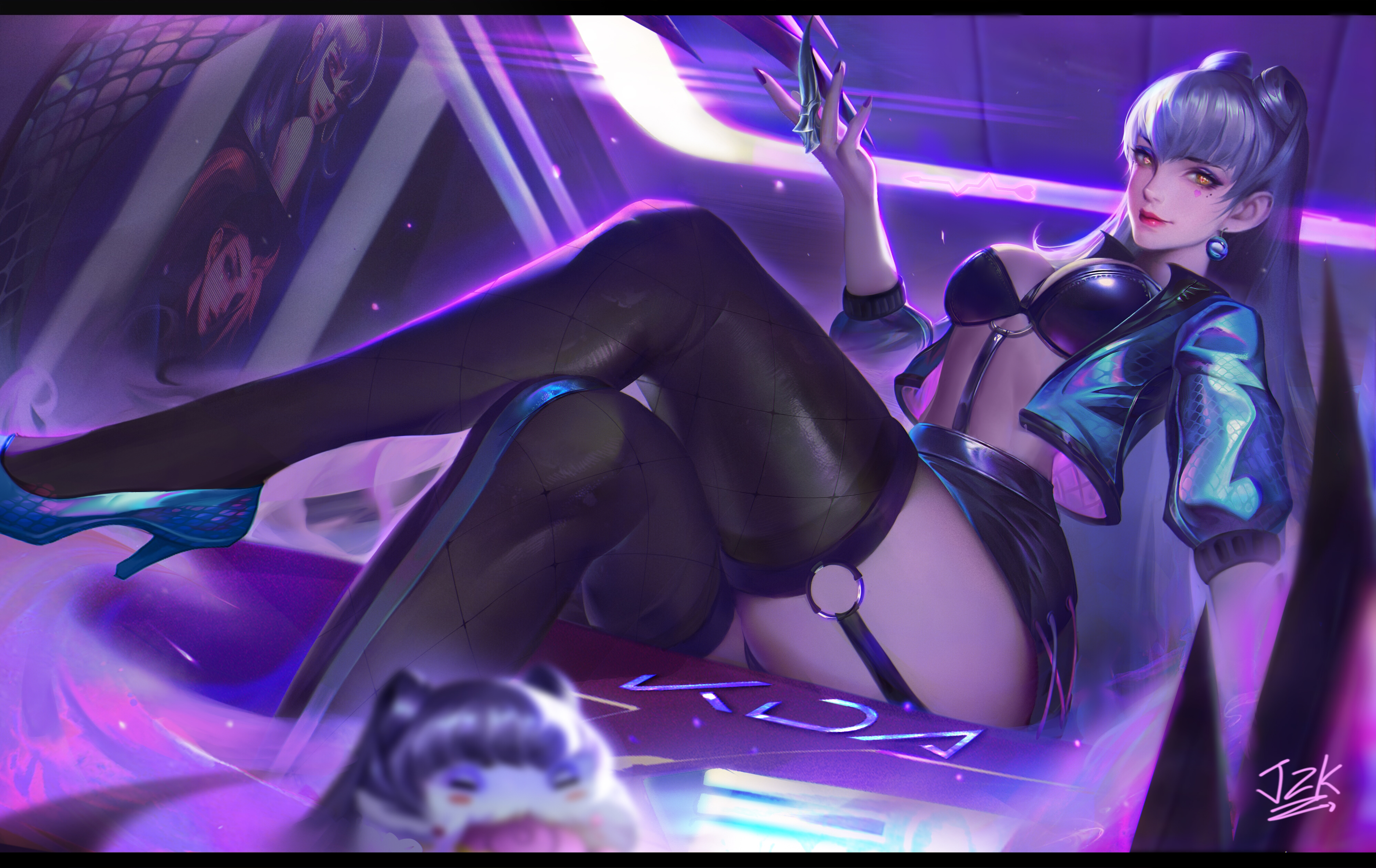 1girls, bra, demon, demon girl, evelynn, female, garter straps, heels, jinzeking123, k/da all out evelynn, k/da all out series, k/da series, league of legends, no eyewear, riot games, thighhighs