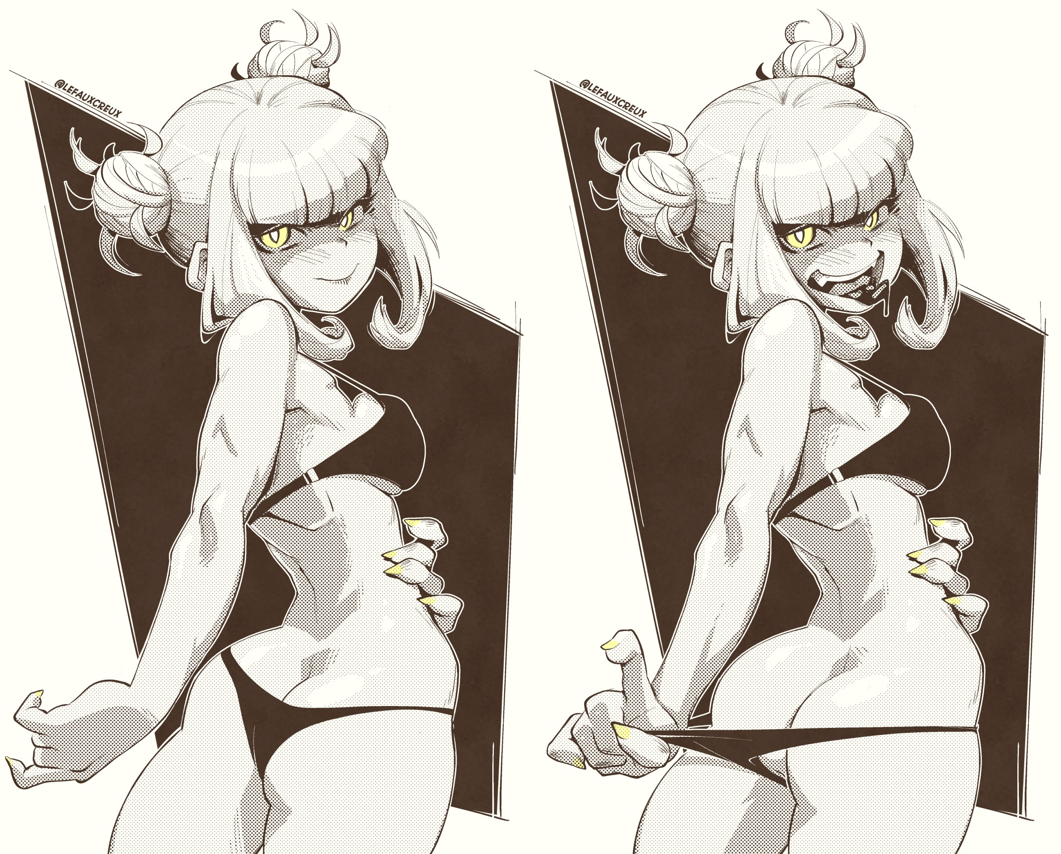 athletic, athletic female, black and white, breasts, busty, comic, creux, edit, female, female focus, female only, himiko toga, hourglass figure, my hero academia, pose, posing, shounen jump, tagme, wide hips