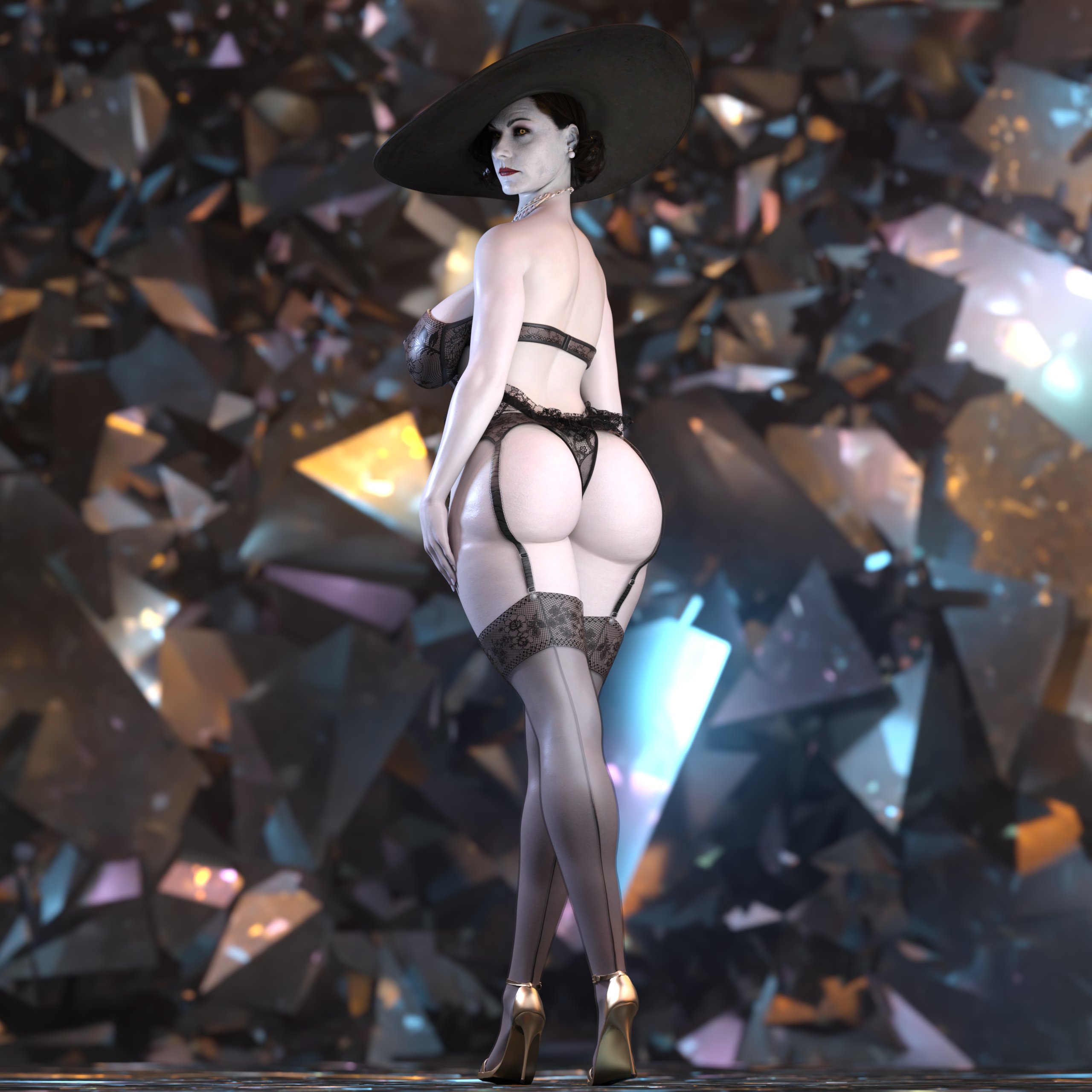 3d, alcina dimitrescu, ass, big ass, black panties, black thong, black underwear, female, high heels, lingerie, noahgraphicz, panties, resident evil, resident evil 8: village, solo, thighhighs, thong, thong panties, thong underwear, underwear