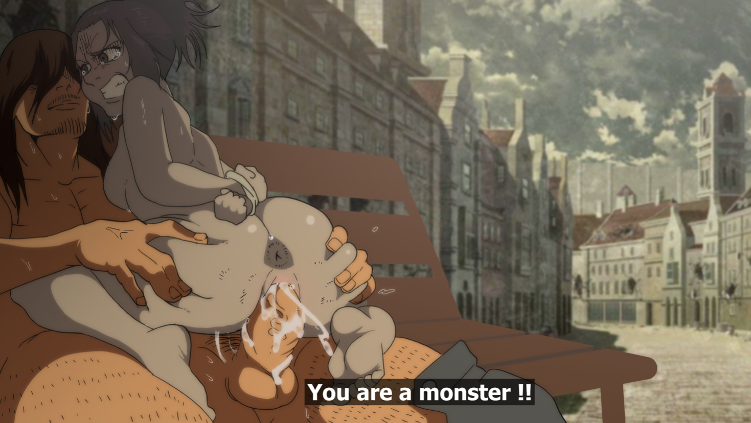 ass, ass grab, attack on titan, bench, brown eyes, brown hair, cowgirl position, cum in pussy, eren jaeger, female, funhentaiparody, gabi braun, male, netorare, penis, petite, pussy, rape, raped by enemy, riding penis, shingeki no kyojin, spread ass, teenage male, vaginal penetration