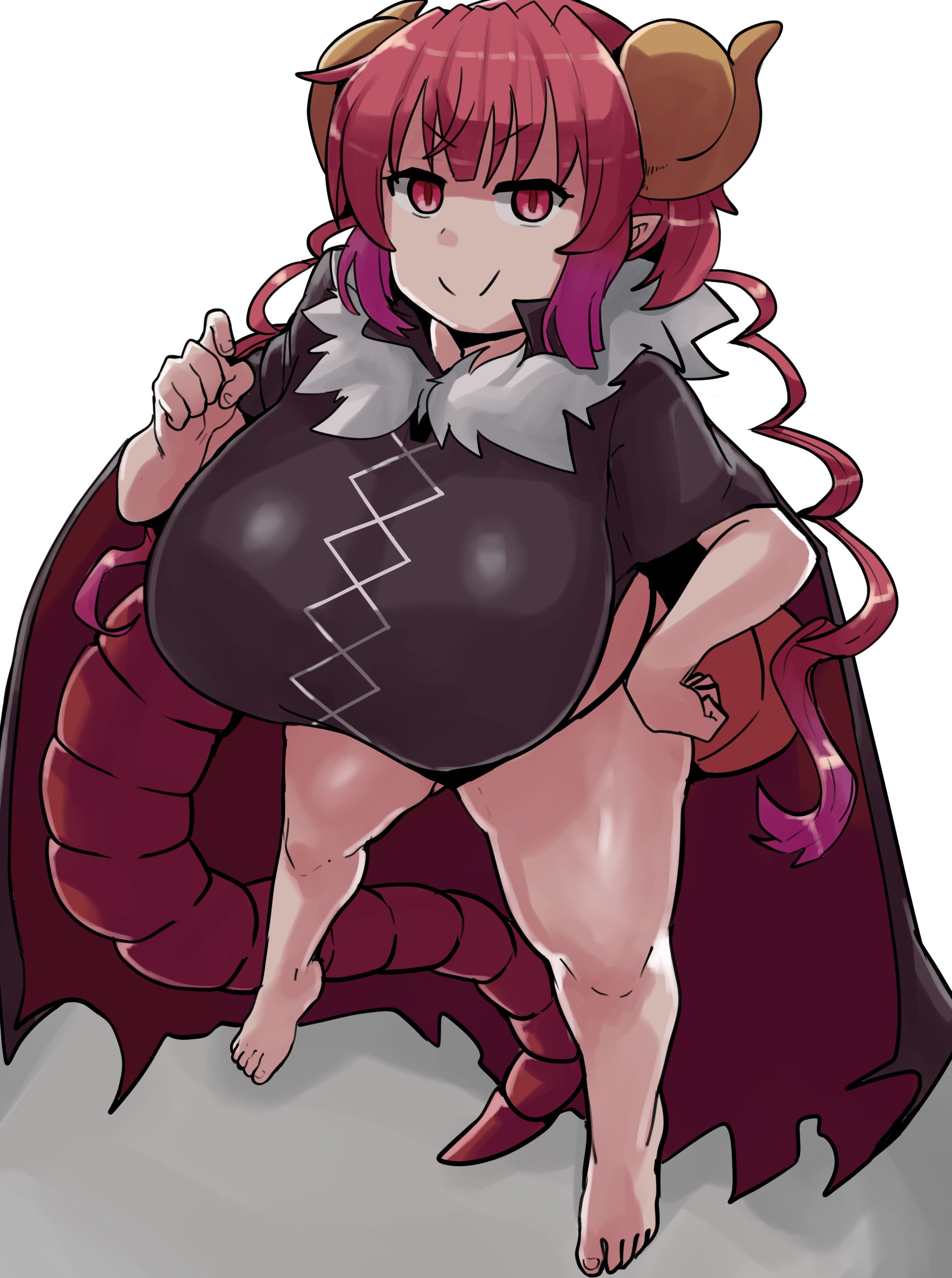 1girls, 2d, breasts, cleavage, female, female only, horu, huge breasts, ilulu (dragon maid), light skin, light-skinned female, miss kobayashi's dragon maid, pale skin, pale-skinned female, shortstack, small but busty, solo, thick thighs, wide hips