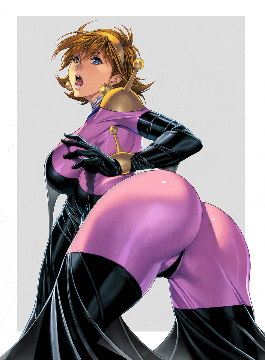 1girls 2021 ass bodysuit breasts brown_hair curvaceous female female_focus female_only g_gundam gundam homare_(fool's_art) homare_(pixiv414926) human large_breasts light-skinned_female light_skin mobile_trace_suit pilot_suit rain_mikamura short_hair skin_tight tagme thick_thighs thunder_thighs wide_hips