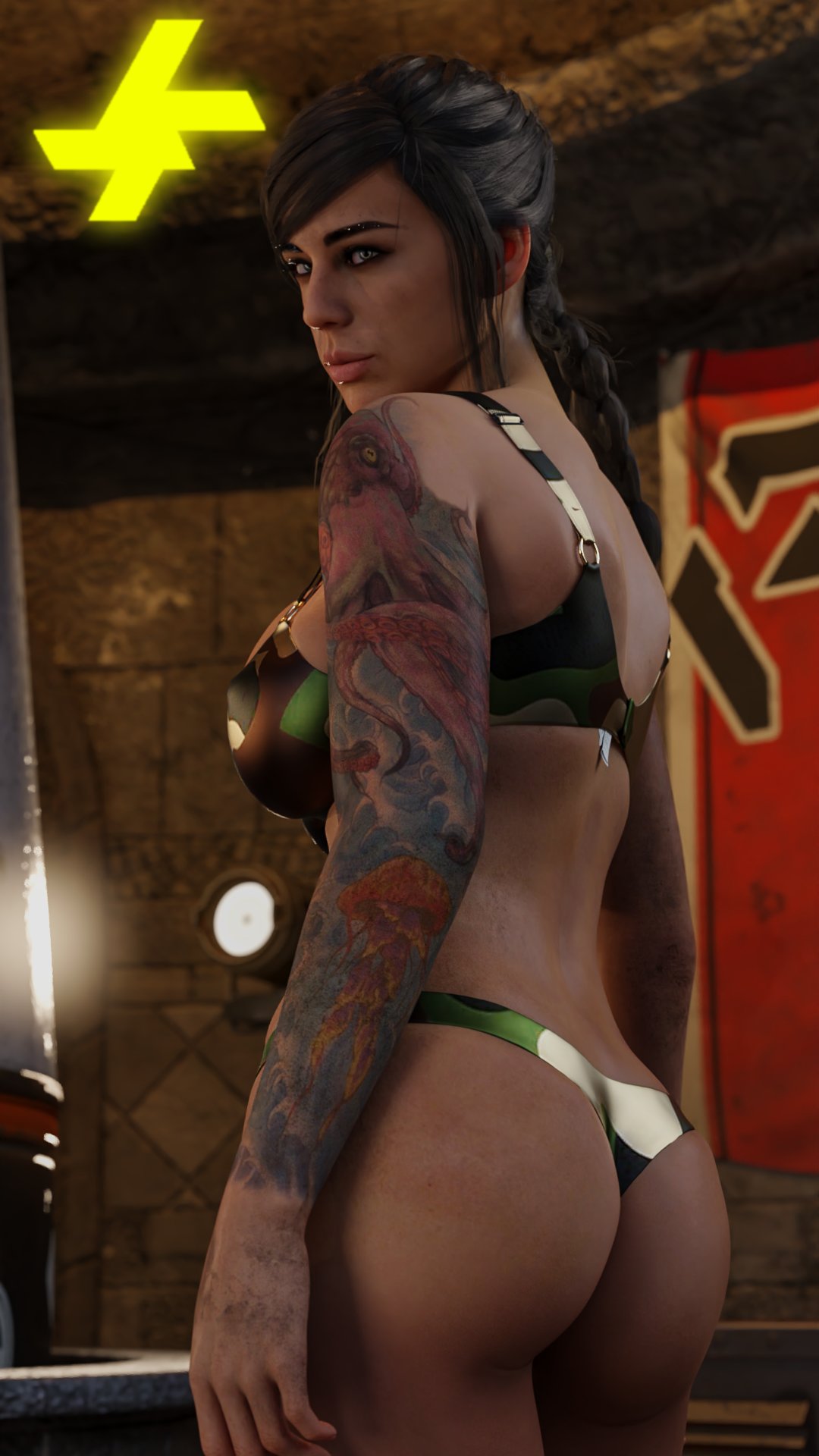 3d, ass, call of duty, call of duty modern warfare (2019), dirty, female, italessio27, large ass, mara (cod), panties, solo, solo focus, tattoo