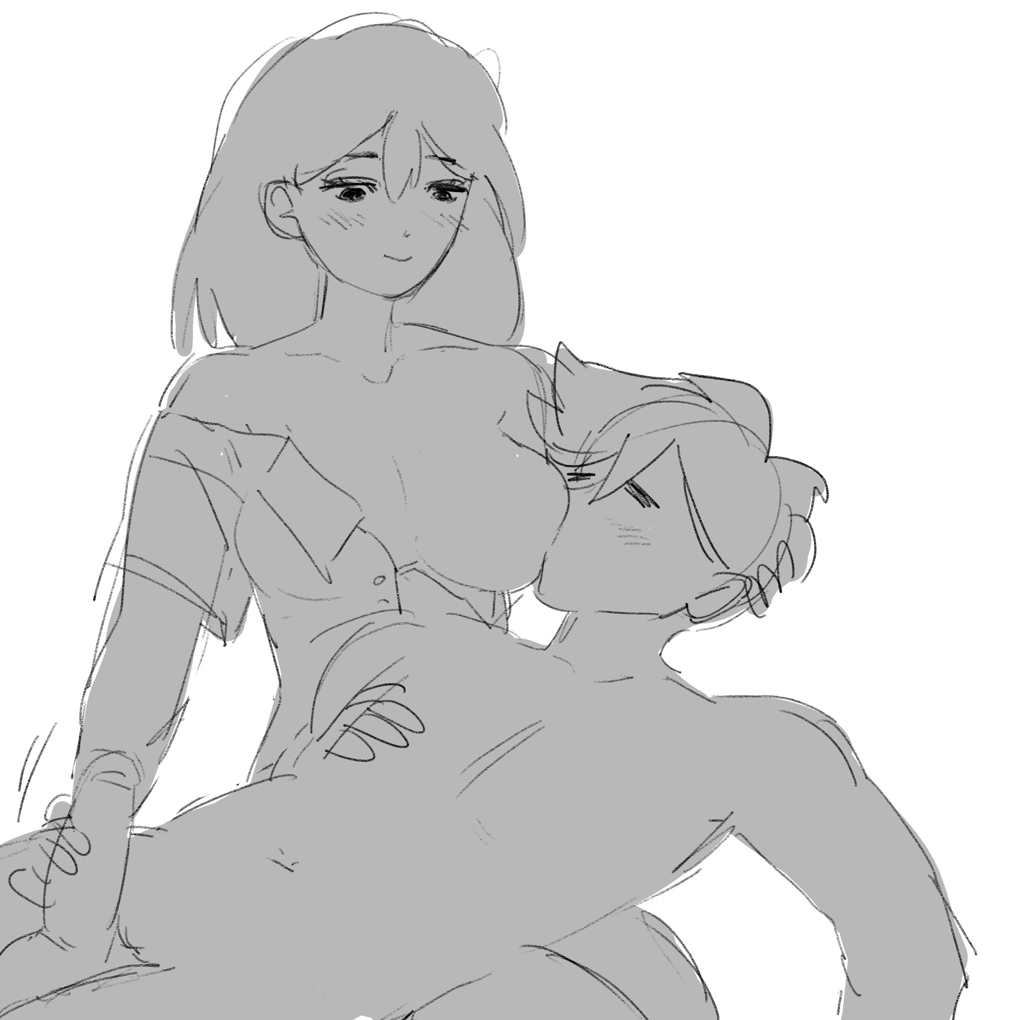 1boy, 1girls, 2021, blush, boyglaze, breastfeeding, breasts, female, femdom, gentle femdom, handjob, hero (omori), jacking off, male, mari (omori), mob face, mommy kink, monochrome, nude, nursing handjob, omori, penis, shirt unbuttoned, submissive male, sucking nipples, topless, white background