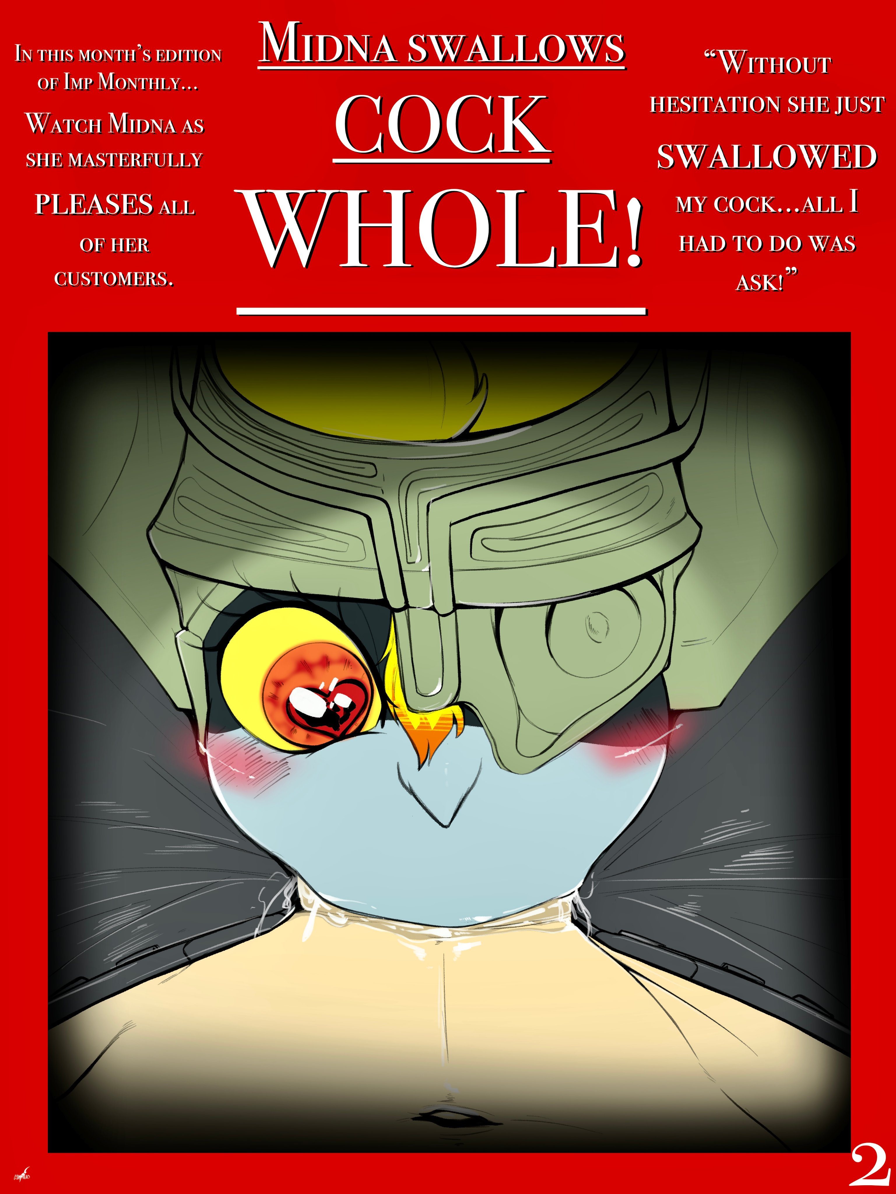 1boy, 1girls, breasts, busty, deepthroat, english text, female, goat-head (artist), hourglass figure, imp midna, male, midna, nintendo, shortstack, tagme, text, the legend of zelda, twilight princess, wide hips