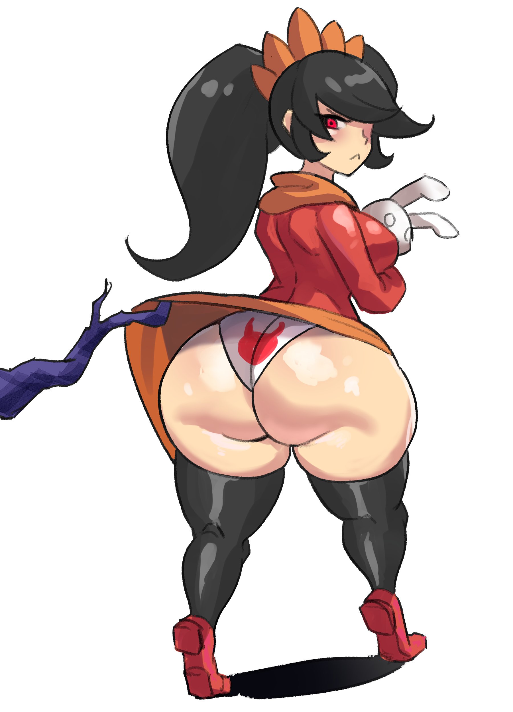 1girls, ashley (warioware), ass, assisted exposure, brown hair, female, frown, huge ass, long hair, looking back, mario (series), nintendo, panties, pantyshot, red eyes, solo, stuffed animal, thick thighs, thighhighs, twintails, underwear, upskirt, wario (series), warioware, ytrall