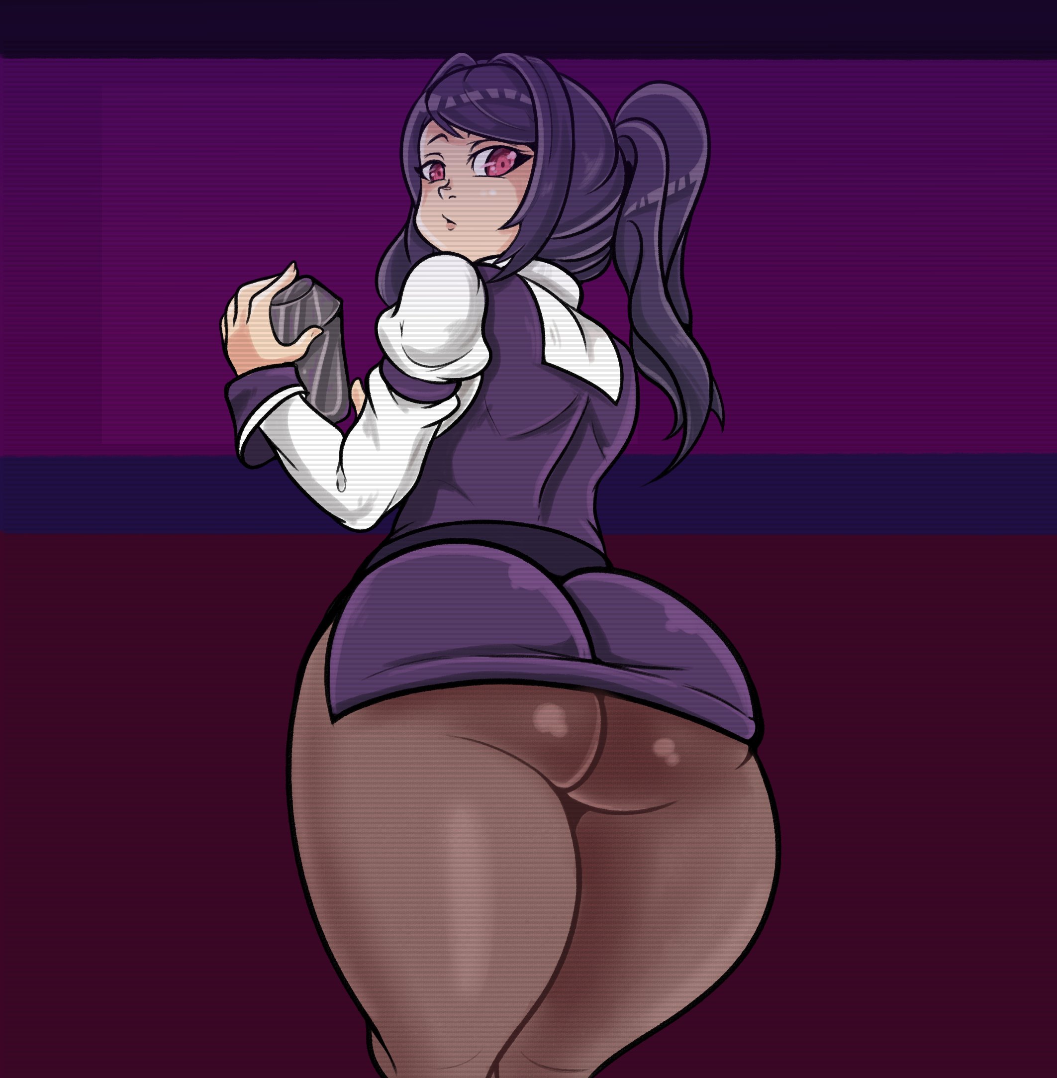 1girls, ass, big ass, bubble ass, bubble butt, dress, drillslewds, female, julianne stingray, looking back, pantyhose, purple hair, solo, twintails, va-11 hall-a