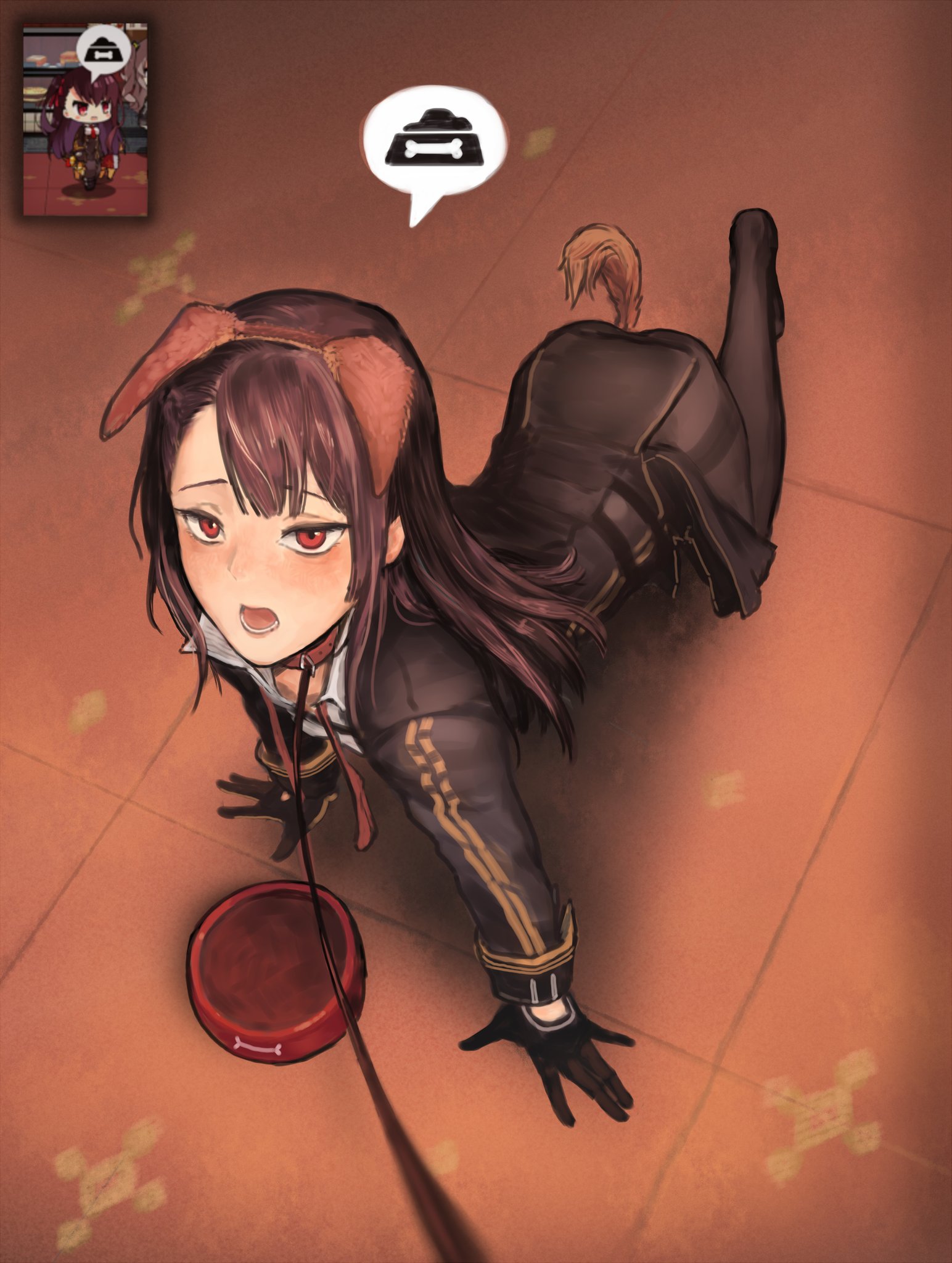 female, girls' frontline, leash and collar, leash pull, submissive female, tsundere, wa2000 (girls' frontline)