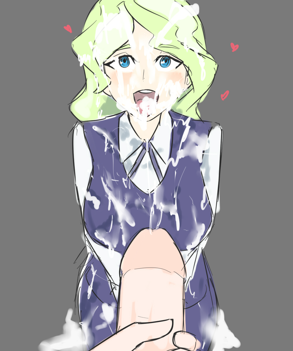 1futa, 1girls, atsuko kagari, blue eyes, breasts, clothed, clothing, cum, cum in mouth, cum on clothes, cum on face, diana cavendish, duo, female, female focus, fully clothed, futanari, human, implied futa, intersex, light skin, little witch academia, looking at viewer, masturbation, masturbation onto another, moe grenadier, oksandio, open mouth, pale skin, penis, solo focus, studio trigger, tongue, tongue out