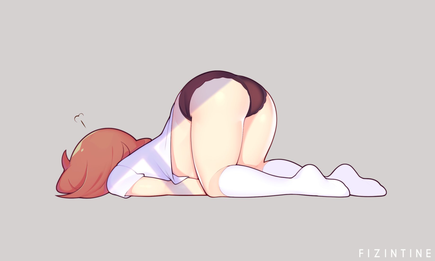 1girls, ass, black panties, brown eyes, brown hair, clothed, clothing, female, female only, fizintine, fully clothed, kneesocks, light skin, light-skinned female, luna (fizintine), no pants, original, pale skin, panties, short hair, solo, top-down bottom-up, underwear, wholesome