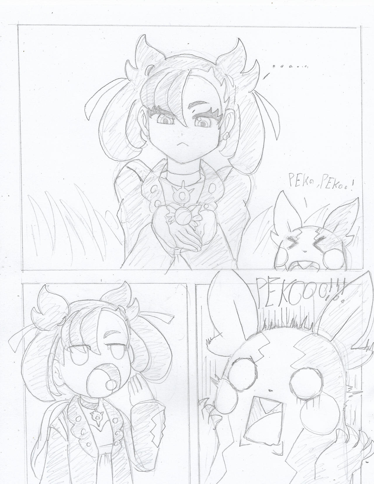 1girls breasts candy comic female female_focus female_only garland33 human marcormen marnie_(pokemon) monochrome morpeko nintendo pokemon pokemon_ss shocked shocked_expression