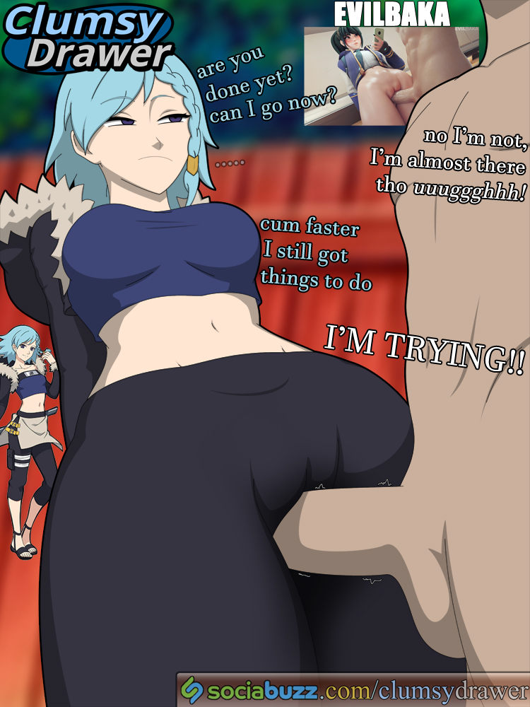 1boy, 1girls, artist logo, artist name, ass, azure fang, blue hair, blue tube top, bored, braid, breasts, cameltoe, clothed female nude male, clothing, clumsydrawer, crop top, crotch rub, emotionless sex, english language, english text, erection, evilbaka, faceless male, female, frottage, fur trim, fur-trimmed jacket, grinding, hetero, humping, jacket, konohagakure symbol, large ass, leggings, male, midriff, naruto, naruto (series), naruto online, navel, nude, pants, penis, public, public indecency, public nudity, public sex, purple eyes, reference image, self upload, sex, short hair, solo focus, standing, text, thigh sex, thighjob, thighs, through clothes, tight clothes, tight pants, tube top, unamused, url, video game character, watermark, web address