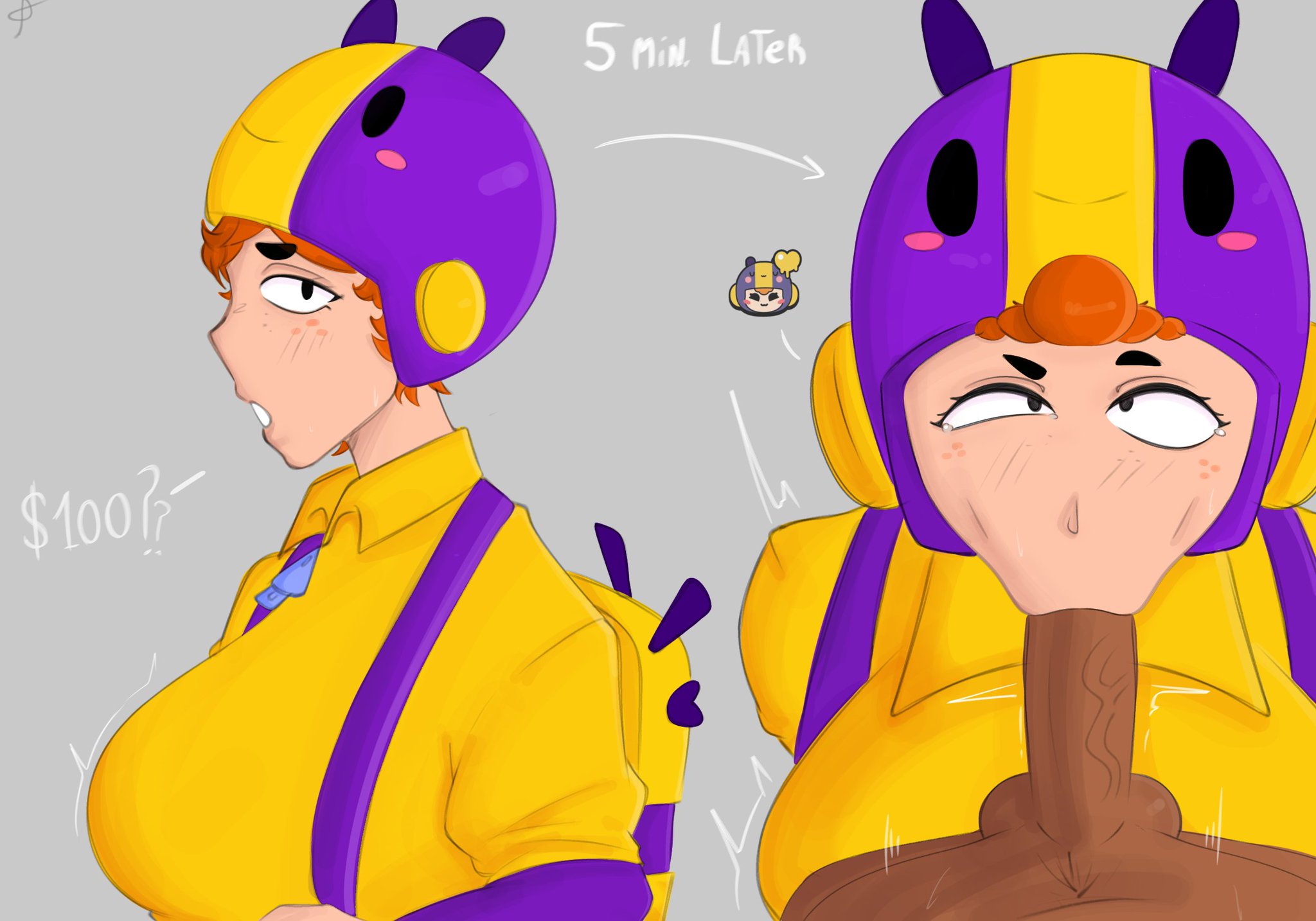 bea (brawl stars), blowjob, brawl stars, brown body, brown skin, brown-skinned male, prostitution, spiced, turing890