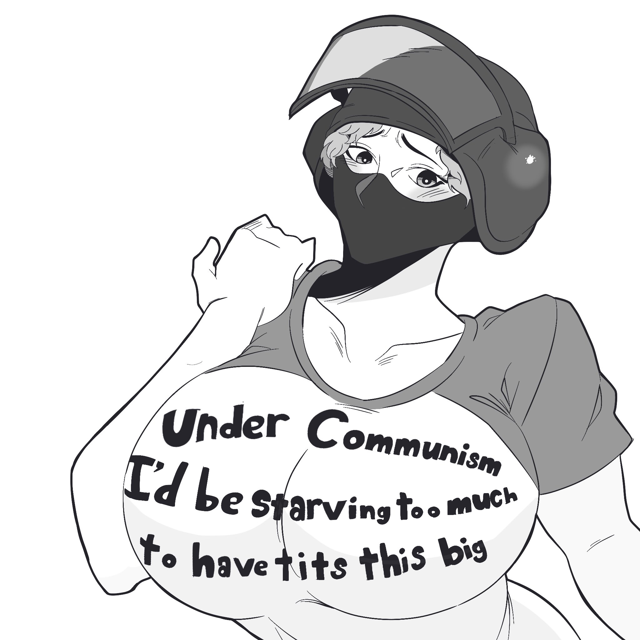 1girls, alternate breast size, behemaid, big breasts, blush, breasts, female, female focus, female only, huge breasts, iq (rainbow six), masked, massive breasts, mega milk, meme, meme attire, rainbow six, rainbow six siege, tagme, tom clancy, yeehawt0wn