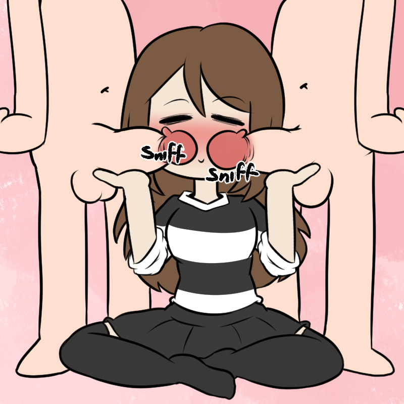 bluejr, brown hair, cartoon, clothed, clothing, emily sim, emirichu, male, multiple penises, penis, smile, sniff, sniffing, sniffing penis, youtube, youtuber
