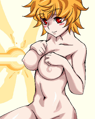 blonde_hair breast_beam breast_suppress breasts lowres lucky_star nipples nude oekaki patricia_martin red_eyes short_hair