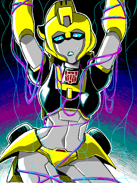 1girls alien alien_(franchise) autobot cables clothed clothing cybertronian elita_one entangled female mechanical panties restraints robot robot_girl solo tagme transformers transformers_animated wires yellow_panties