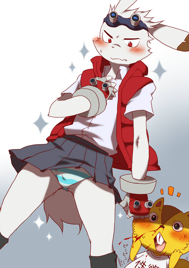 anthro anthro_only blood crossdressing furry king_kazuma no_humans nosebleed panties polly_possum striped striped_panties summer_wars underwear yaoi