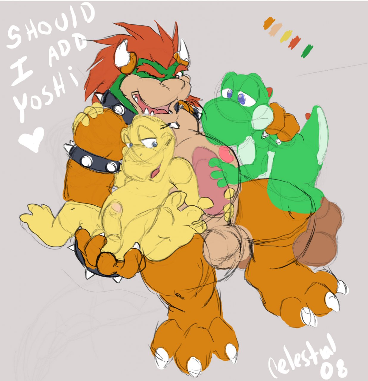 2008 bowser celestial koopa male_only mario_(series) nintendo straight_hair yoshi