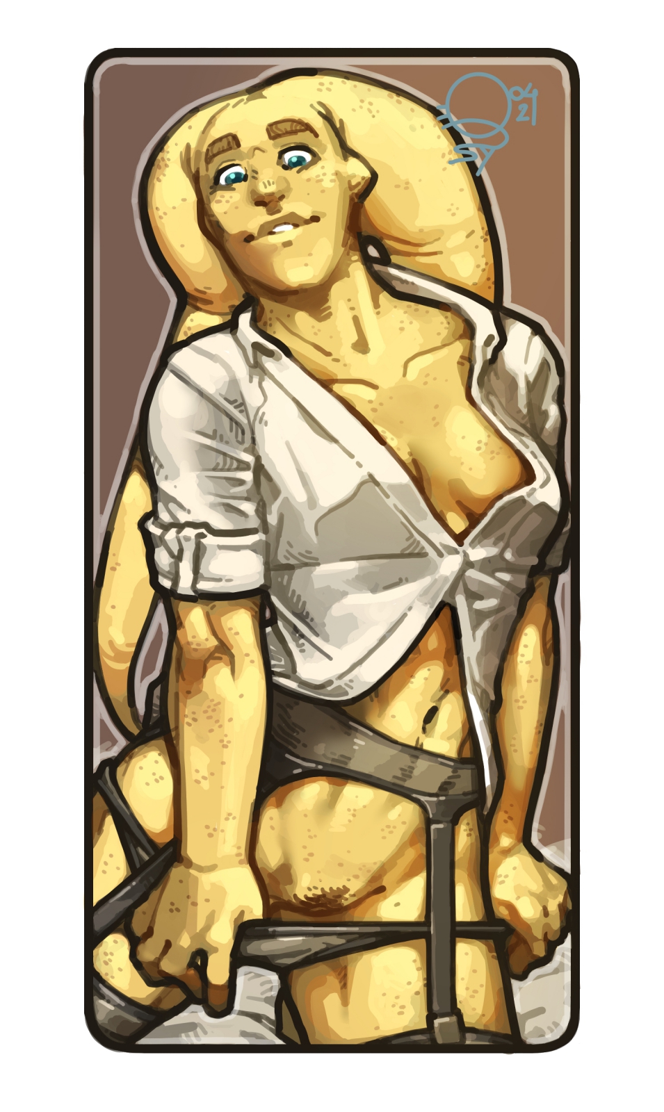 1girls alien female hairy_pussy lekku muscular muscular_female pinup qsy rynn_(eldstunga) sideboob solo_focus tagme twi'lek yellow_eyes