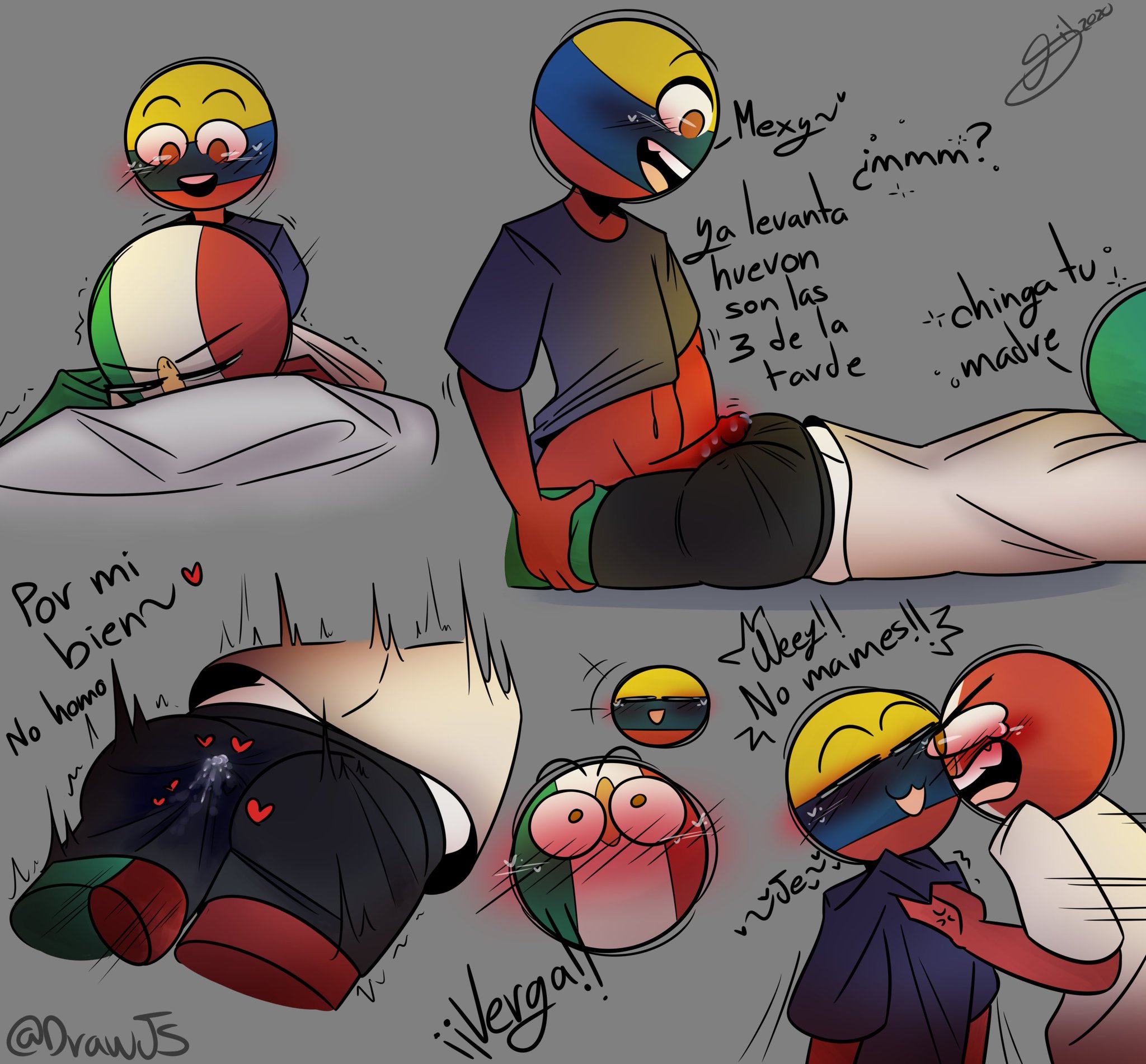 ass, assjob, buttjob, buttjob over clothes, colombia (countryhumans), countryhumans, cum, gay, male, mexico (countryhumans), yaoi