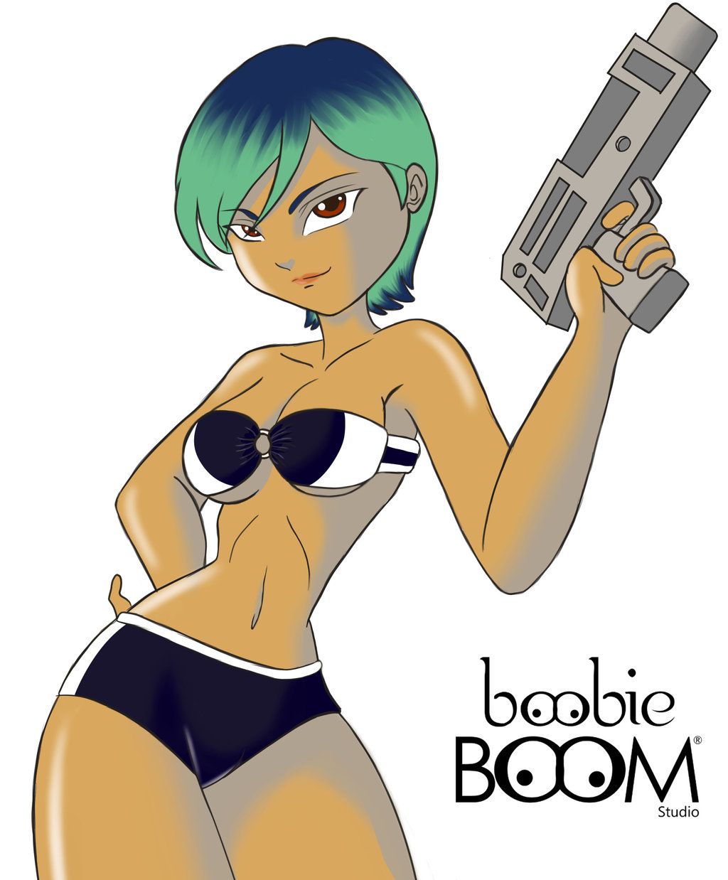 1girls big_breasts boobieboom breasts brown_eyes cleavage colored_hair curvy female_focus female_only looking_at_viewer pose sabine_wren short_hair simple_background smile solo star_wars star_wars_rebels watermark white_background wide_hips