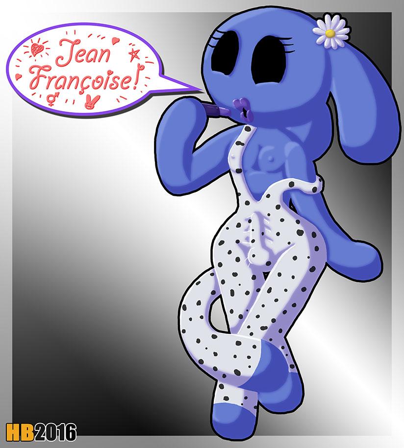 1boy alien anthro blue_fur bulge bunny_maloney clothing flower hentai_boy jean-francois lipstick makeup male male_only nip_slip nipple_slip penis testicles trap