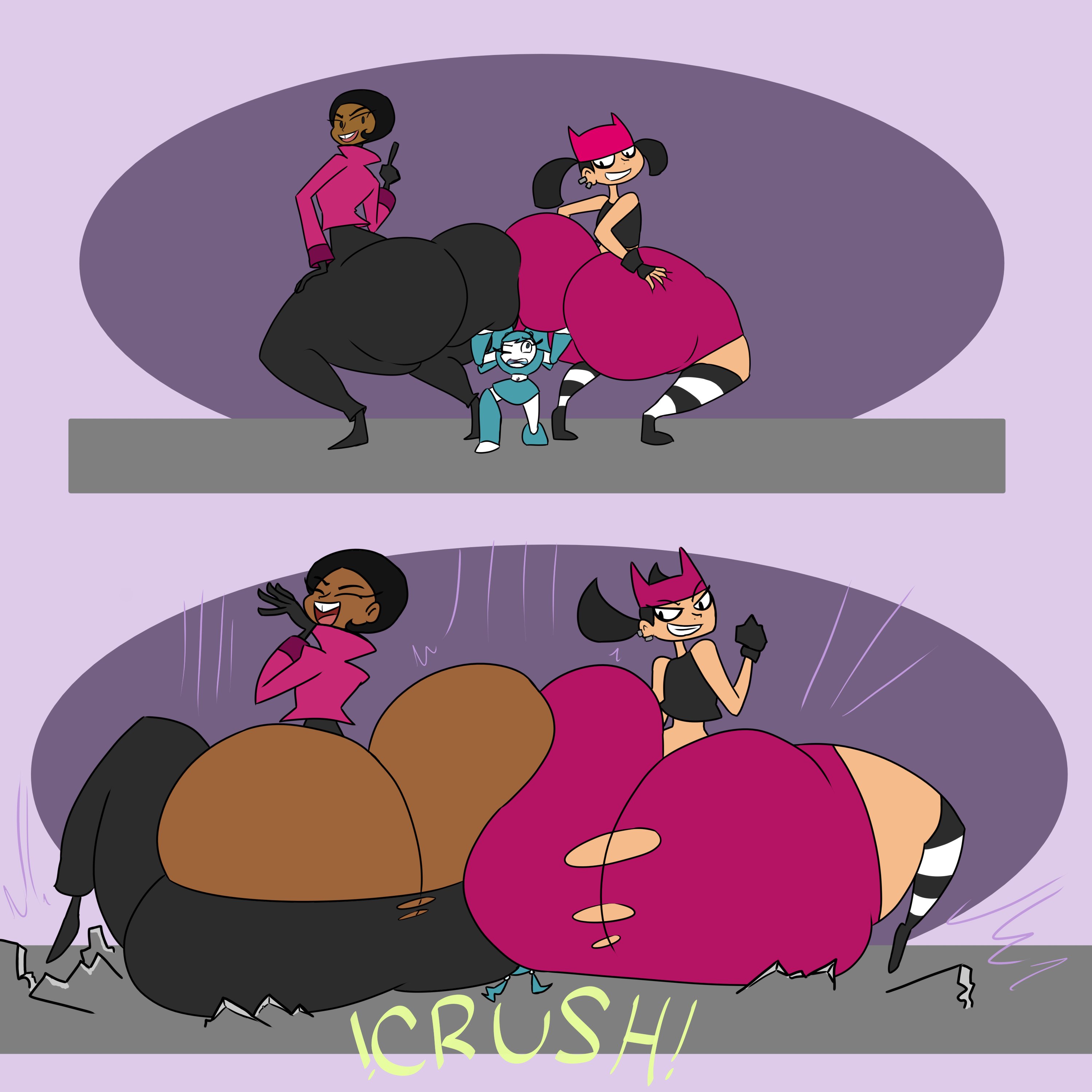 3girls, ass, ass cleavage, ass crack, ass expansion, brit crust, butt crack, commission, da-fuze, female, huge ass, hyper, hyper ass, jenny wakeman, multiple females, multiple girls, my life as a teenage robot, smooth skin, tiff crust, xj-9