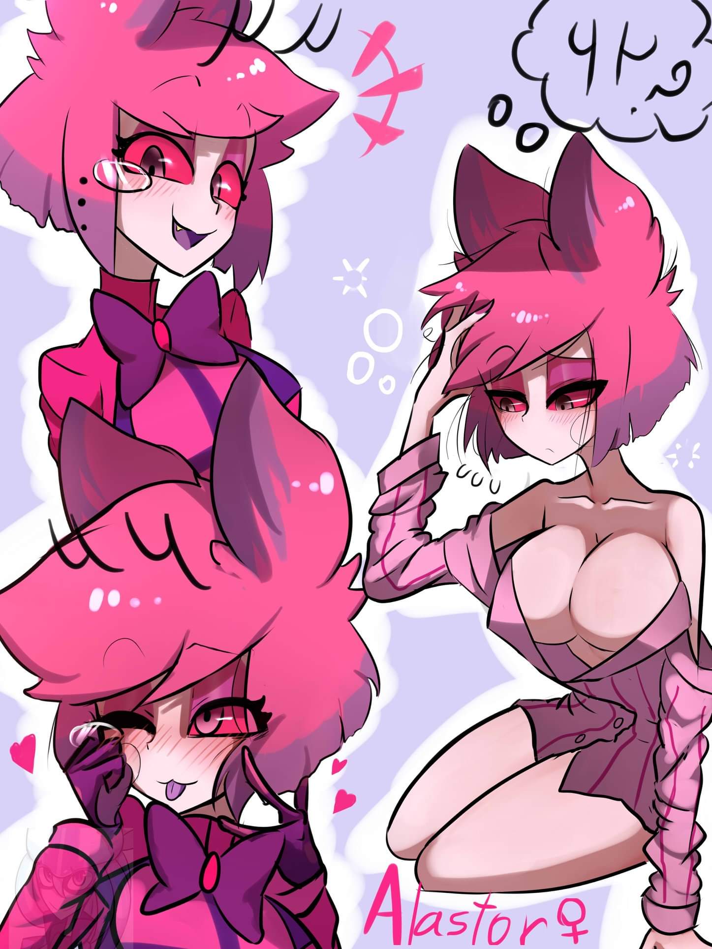 1girls, alastor (hazbin hotel), female, female alastor, hazbin hotel, rule 63, smooth skin, straight hair, tagme, usagi star, vivienne medrano