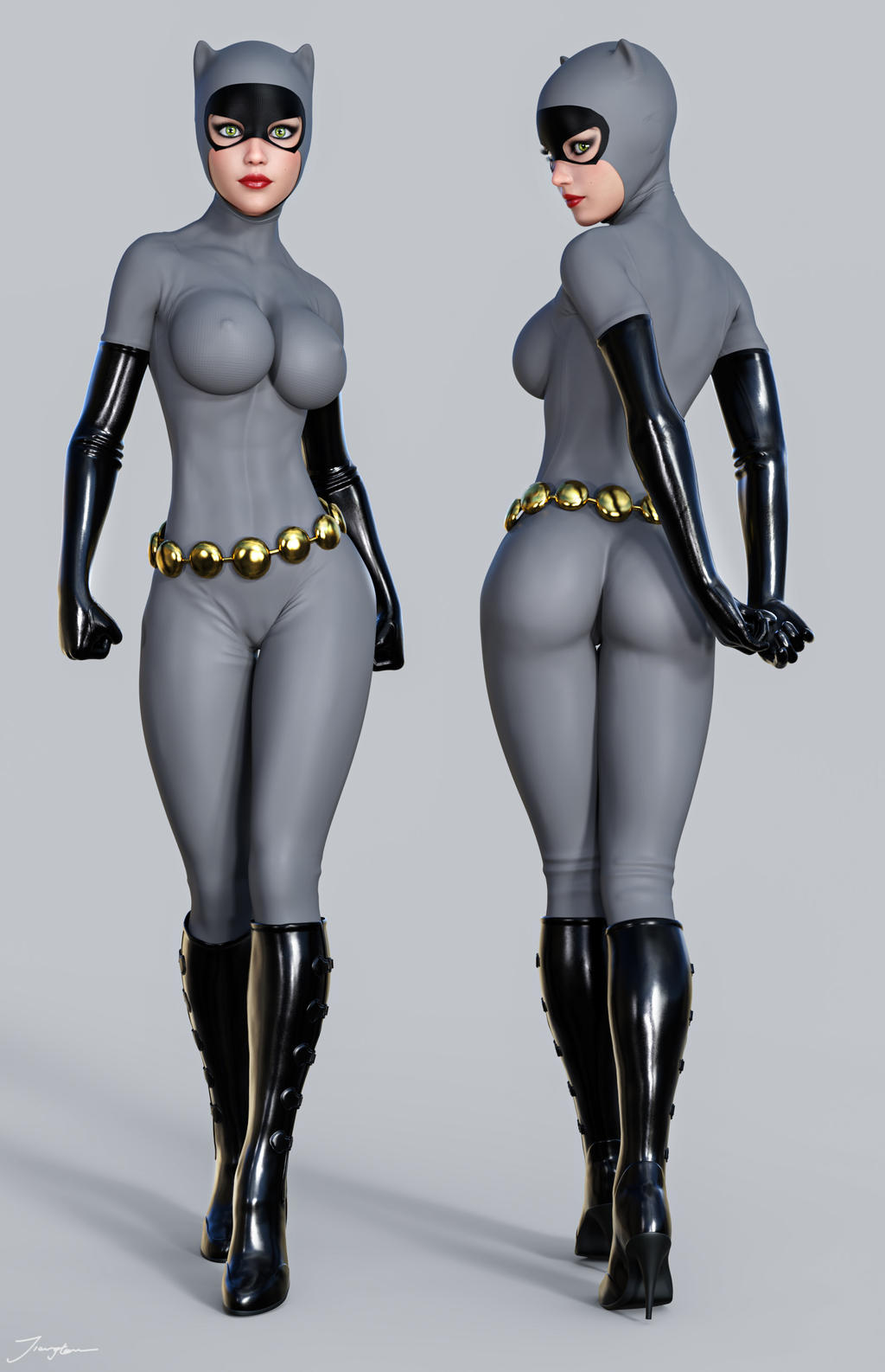 1girls 3d ass back_view batman:_the_animated_series batman_(series) belt big_breasts black_boots black_gloves black_heels black_high_heels black_mask blue_eyes blush bodysuit boots breasts busty catwoman catwoman_(dcau) cowl curvaceous curvy dat_ass dc dc_comics dcau eyeshadow female female_only from_behind front_view gloves gray_bodysuit gray_cowl heels high_heels holding_whip human knee_boots kneehighs large_breasts lipstick long_hair makeup mascara mask pink_lips pinup signature solo standing thick_ass thighs tiangtam voluptuous walking