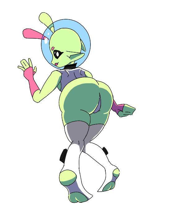 5 fingers, alien, alien humanoid, ambiguous gender, animation meme community, antennae, ass, ass focus, bare shoulders, big ass, big butt, black eyes, black sclera, butt focus, eyebrows, eyelashes, full body, green body, green skin, helmet, hips, huge ass, huge butt, humanoid, large ass, large butt, looking back, looking back at viewer, presenting ass, presenting butt, retarj, simple background, solo, space helmet, sploot (unknownspy), standing, stirrup legwear, thick, thick ass, thick thighs, thighs, unknownspy, white background, white pupils, wide hips